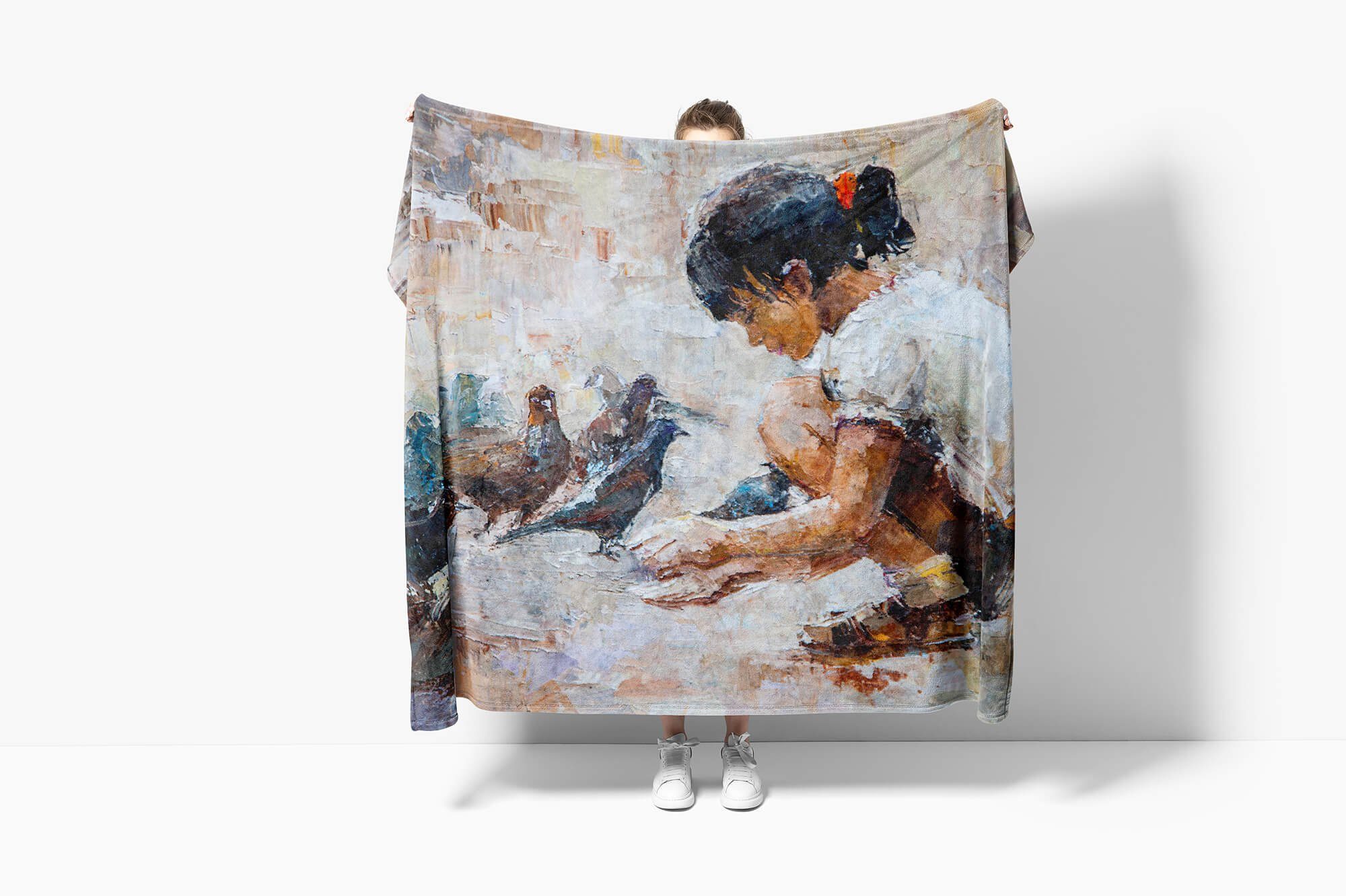 mit Saunatuch Handtuch Tauben, Handtücher Mädchen Baumwolle-Polyester-Mix Sinus Fotomotiv Strandhandtuch Art Handtuch (1-St), mit Kuscheldecke