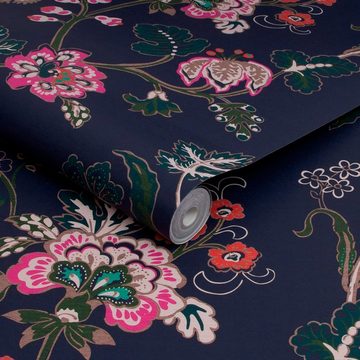 Joules Vliestapete Vine Cottage Floral Royal Navy, glatt, floral, (1 St), floral