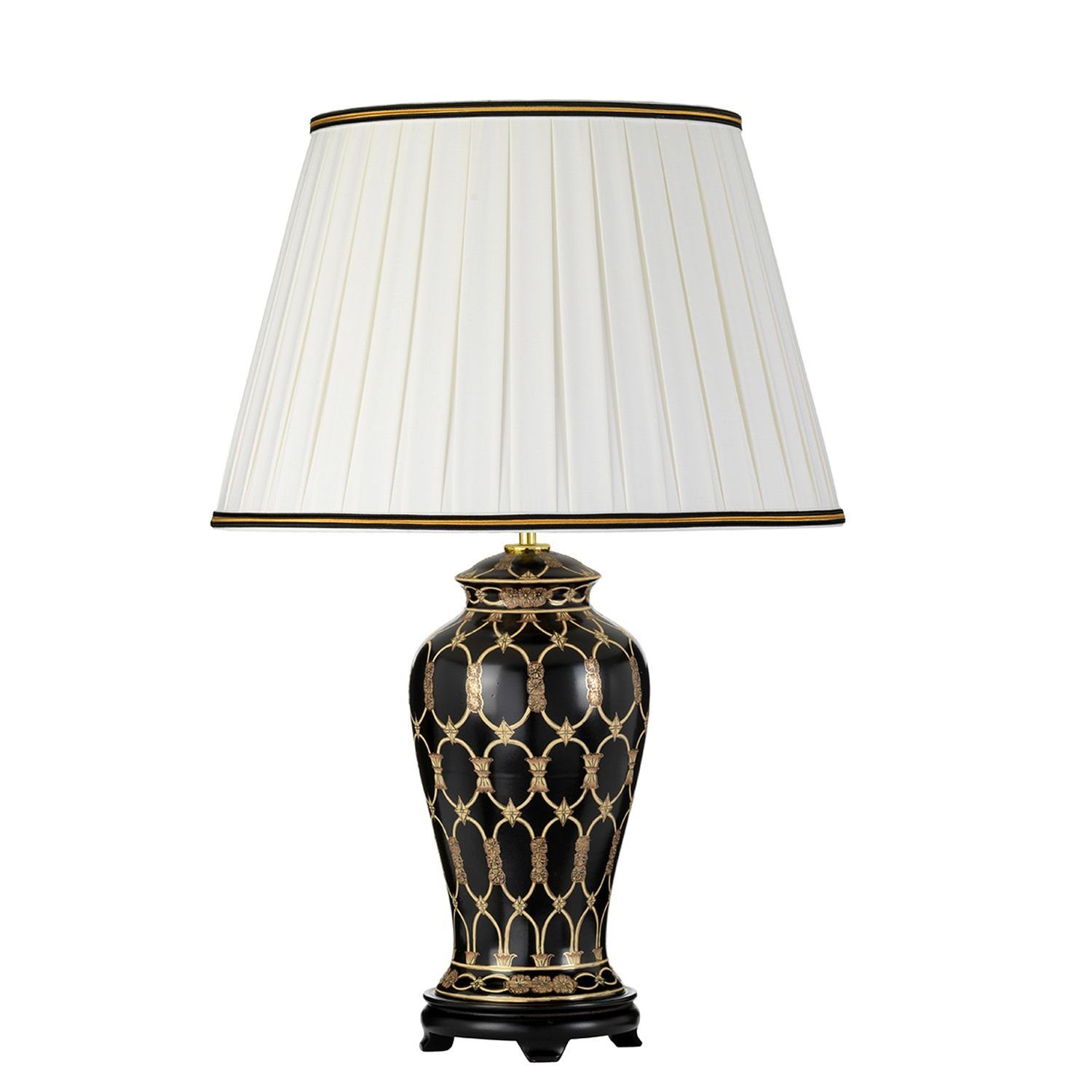 Licht-Erlebnisse Nachttischlampe BEVA, ohne Leuchtmittel, Tischleuchte E27 68 cm Creme Schwarz Stoff Keramik Klassisch