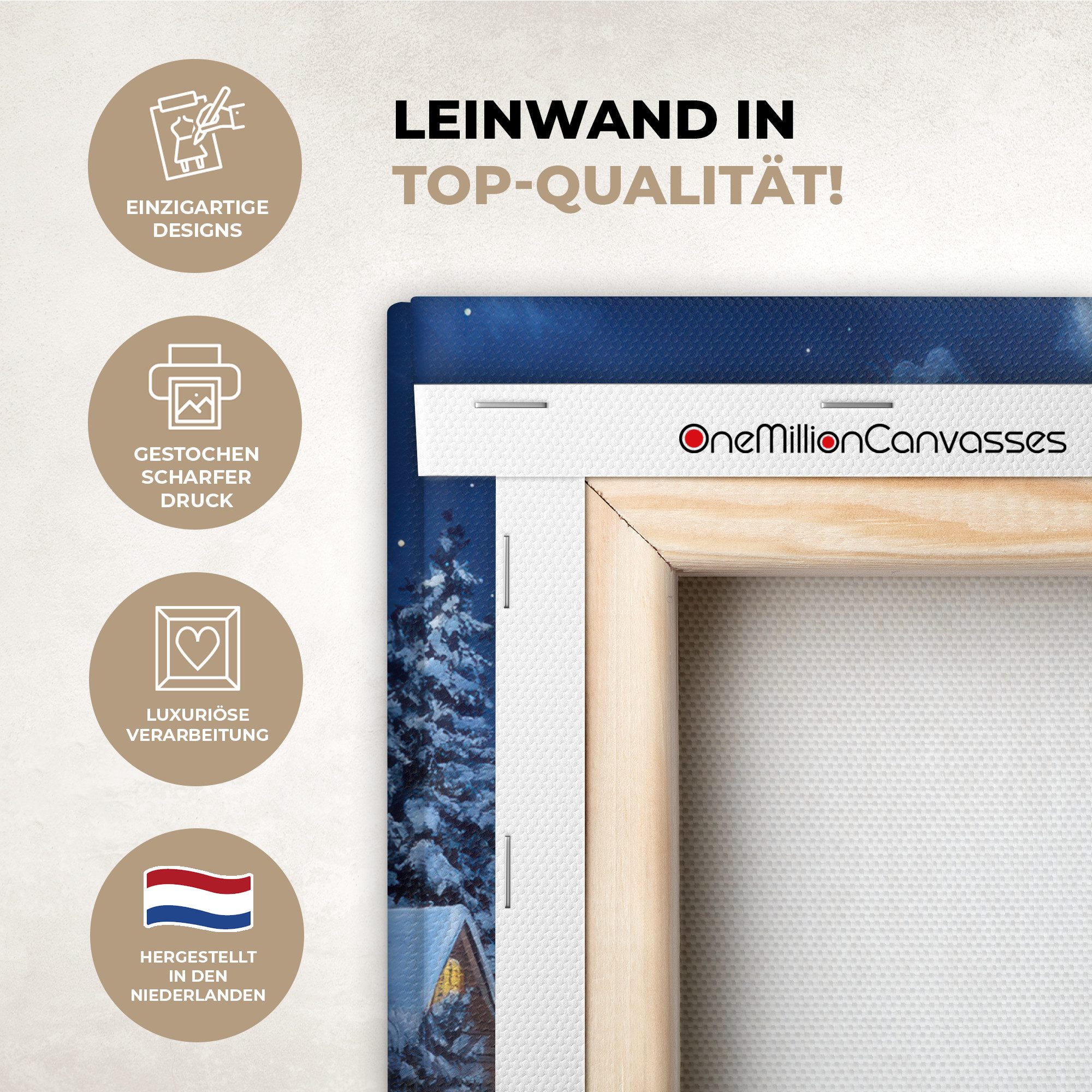 OneMillionCanvasses® Leinwandbild Winterabend - Weihnachtsdorf - Dunkelheit, Fotodruck (1 St), Wandbild, Deko Schlafzimmer Wohnzimmer Flur 20x20 cm