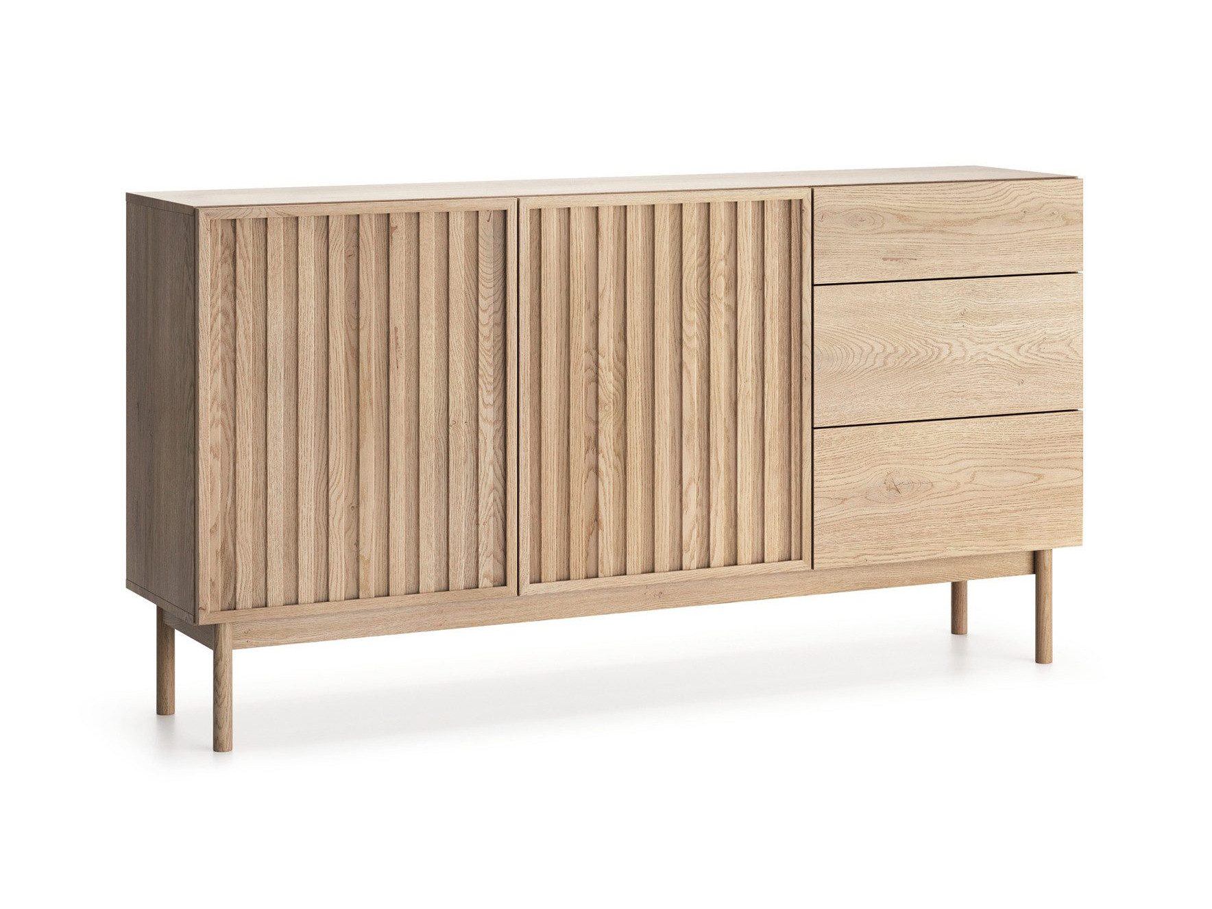 Beautysofa Kommode SAPPORO im Japandi-Stil (Push-to-Open-Funktion, mit 3 Schubladen und 2 Tür), Lamellenfront