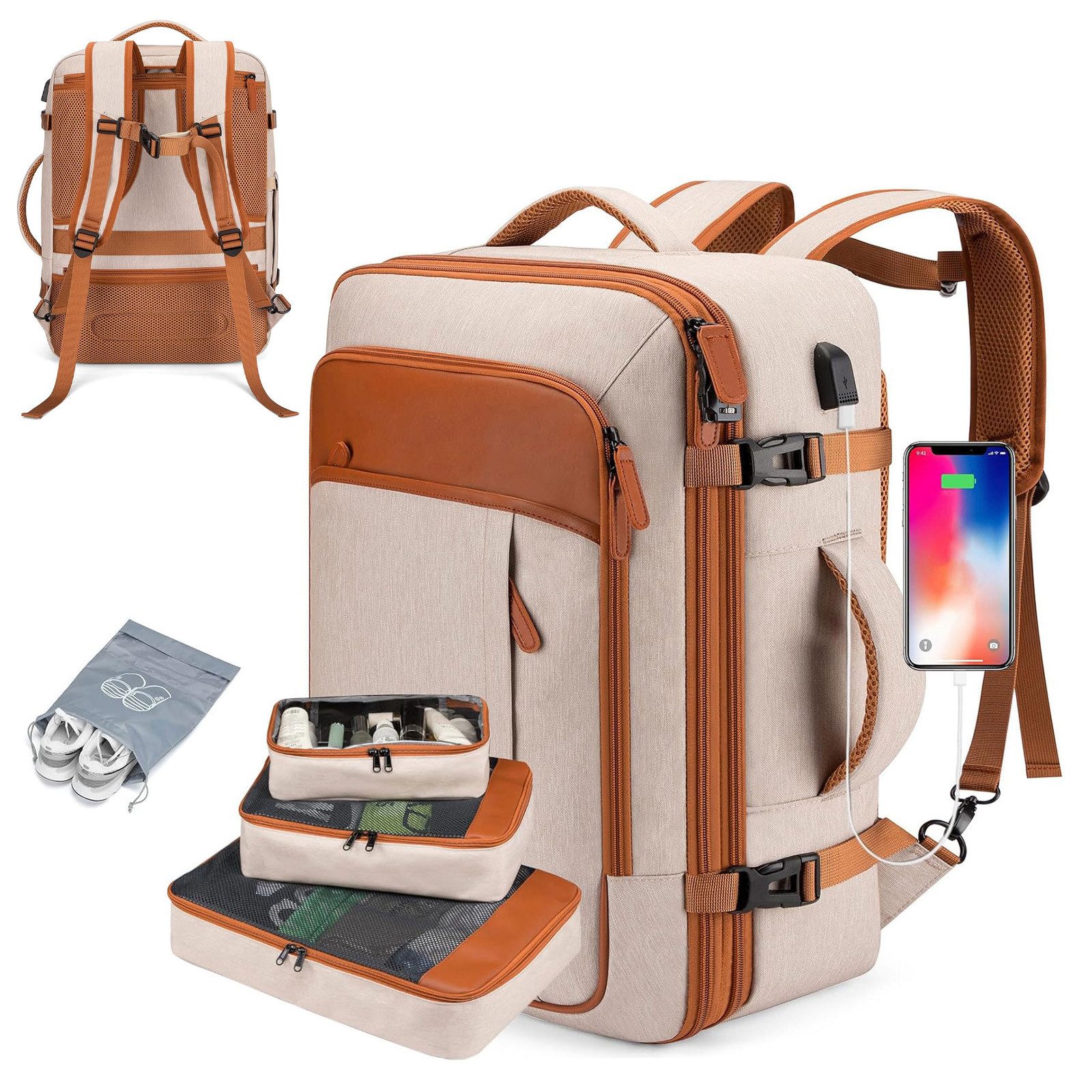 OKWISH Reiserucksack Laptoprucksack Freizeitrucksack Handgepäcktasche (mit 4 Aufbewahrungstaschen Reisen Multifunktion Tasche, Anti-Diebstahl, Schultergurten, mit Laptopfach, wasserdichtem Nylon), für Herren Damen Jungen Teenager Arbeit Business Unterwegs