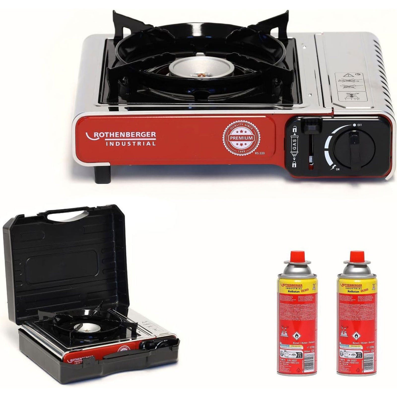 Rothenberger Industrial Gaskocher ROTHENBERGER Industrial Campingkocher 2,2 kW Premium RS 220 inkl. 2x R