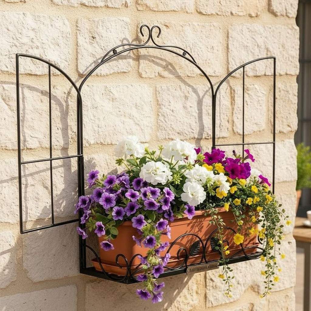 DanDiBo Blumenkasten Wandblumenhalter Fenster Schwarz Metall Wand Blumenständer Blumenregal, Eckig
