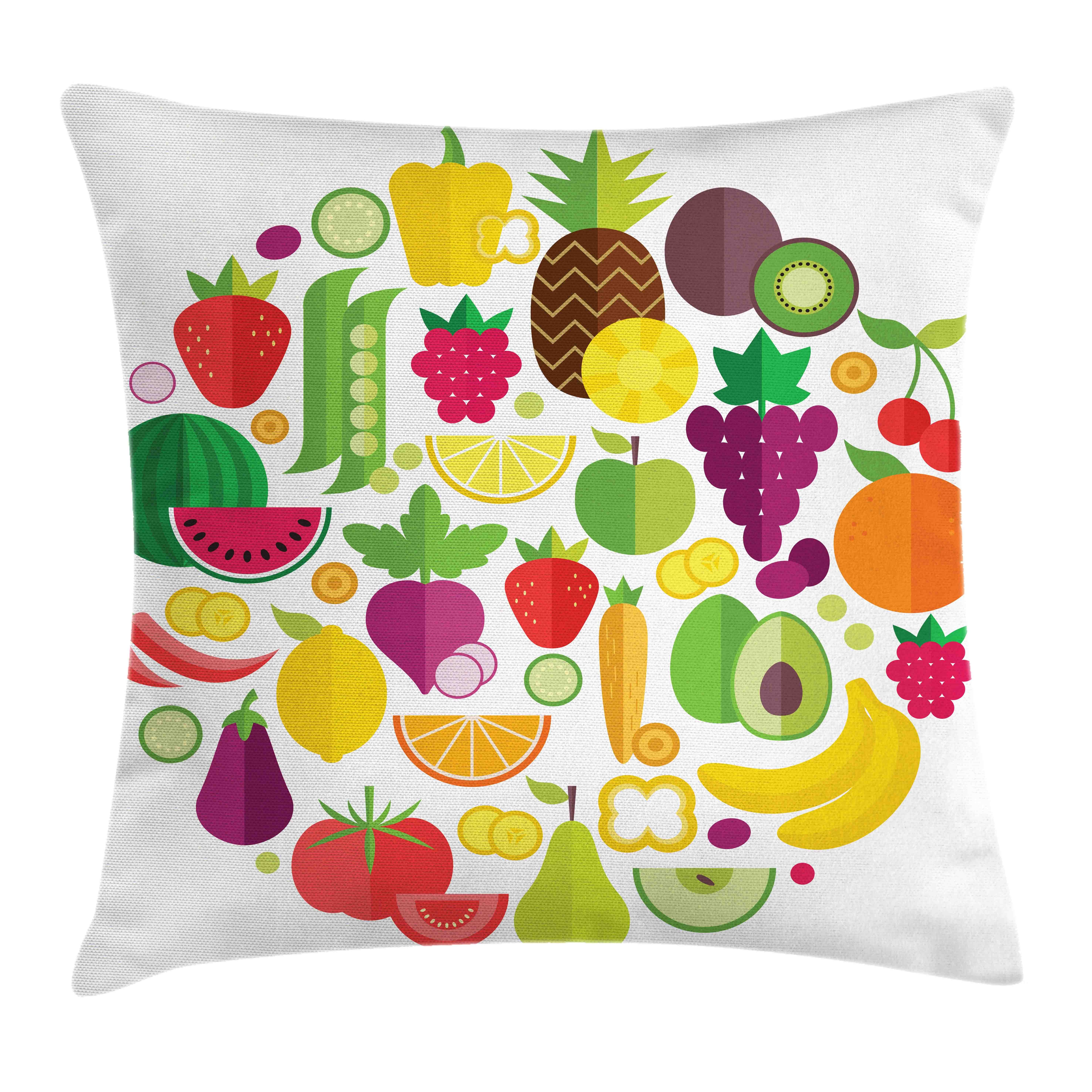 Kissenbezüge Waschbar mit Reißverschluss Kissenhülle mit Farbfesten Klaren Farben Beidseitiger Druck, Abakuhaus (1 Stück), Gesund Obst und Gemüse Entwurf | Kissenbezüge