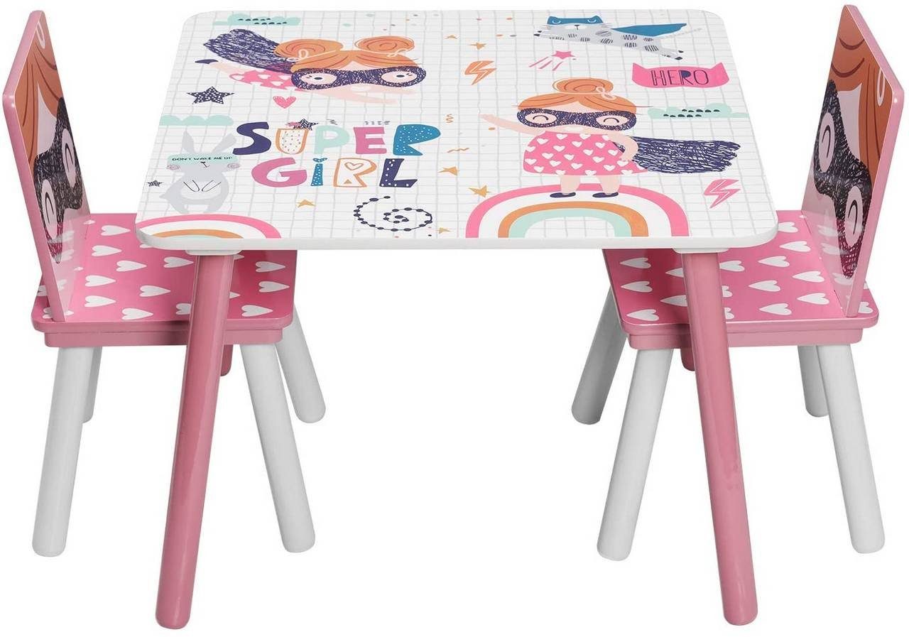 EUGAD Kindersitzgruppe, (3-tlg), Kindermöbel, aus MDF Massivholz Rosa