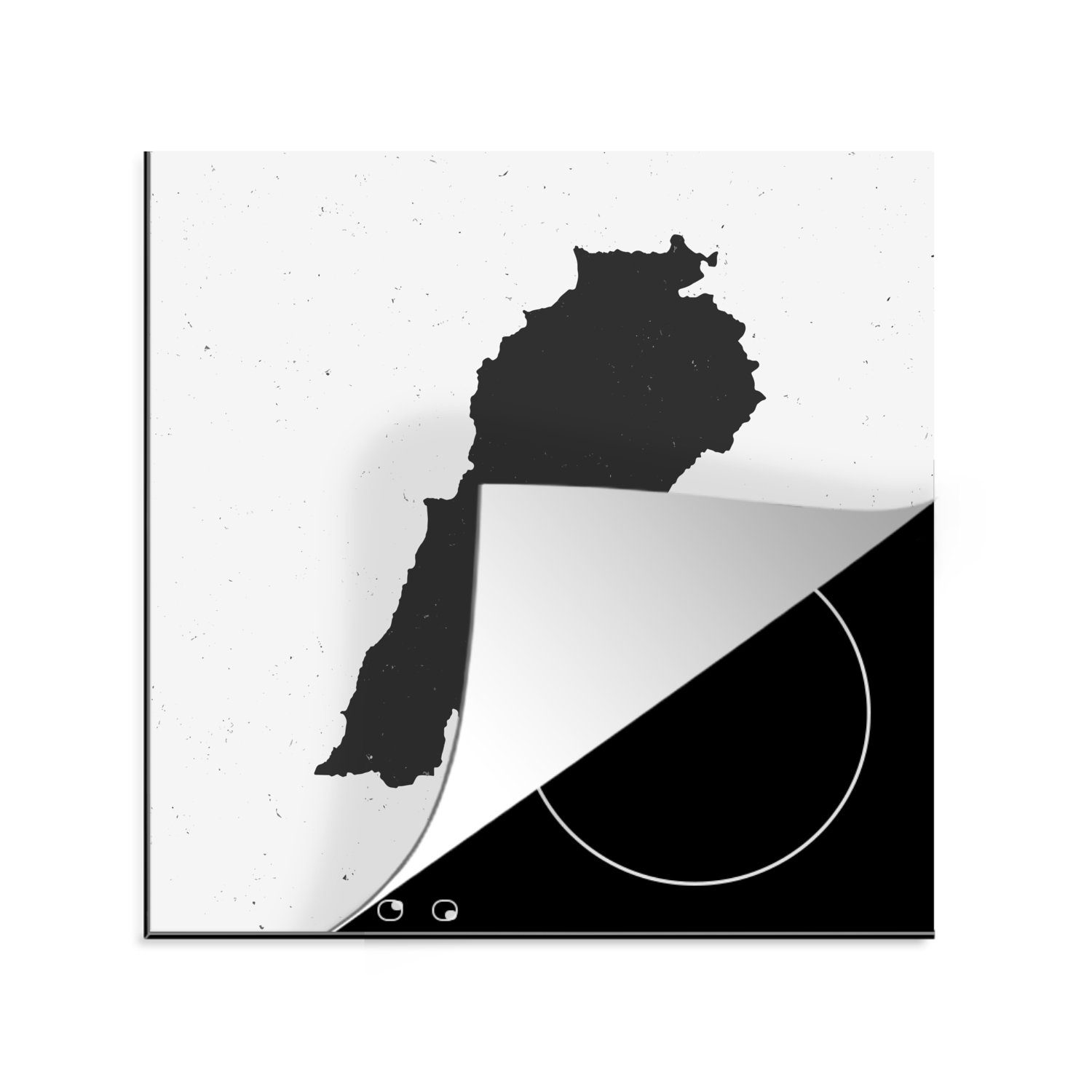 MuchoWow Herdblende-/Abdeckplatte Illustration einer schwarzen Karte des Libanon, Vinyl, (1 tlg), 78x78 cm, Ceranfeldabdeckung, Arbeitsplatte für küche