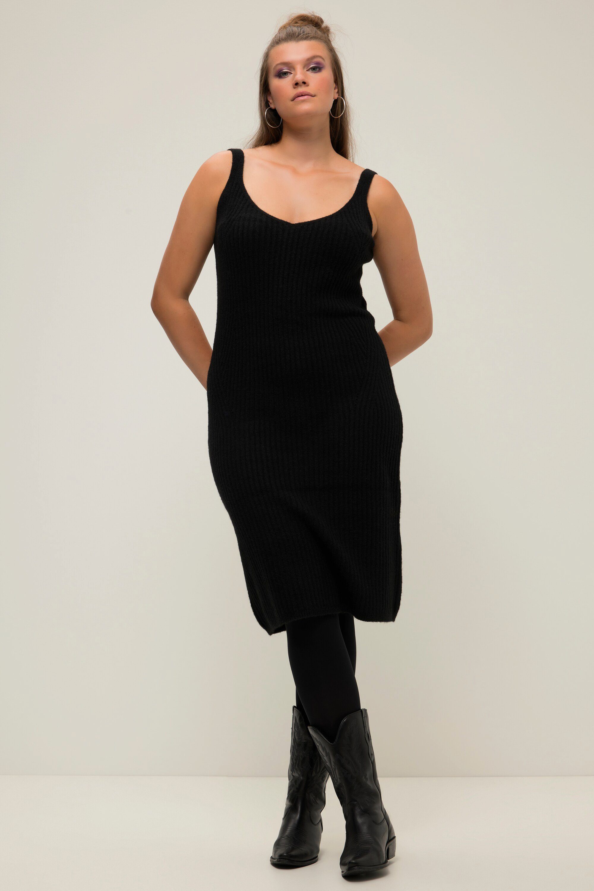 Jerseykleid Strickkleid Straight Shape Trägerform V-Ausschnitt