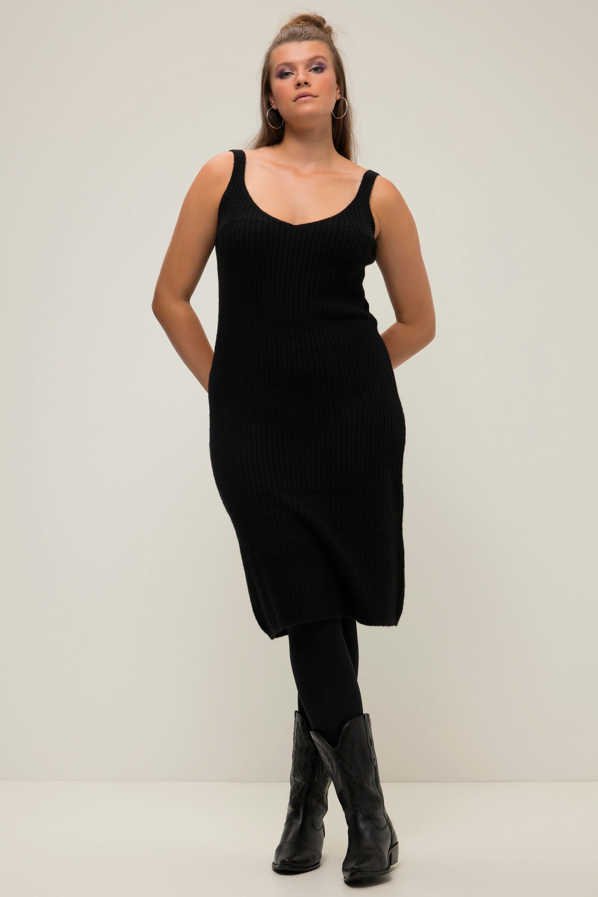 Shape Jerseykleid Untold Trägerform Strickkleid V-Ausschnitt Studio Straight