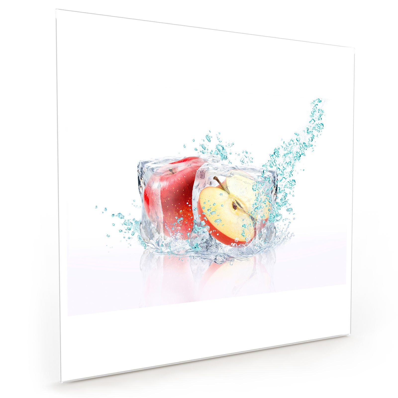 in Primedeco Motiv Küchenrückwand Spritzschutz Apfel Eiswürfelsplash mit Küchenrückwand Glas