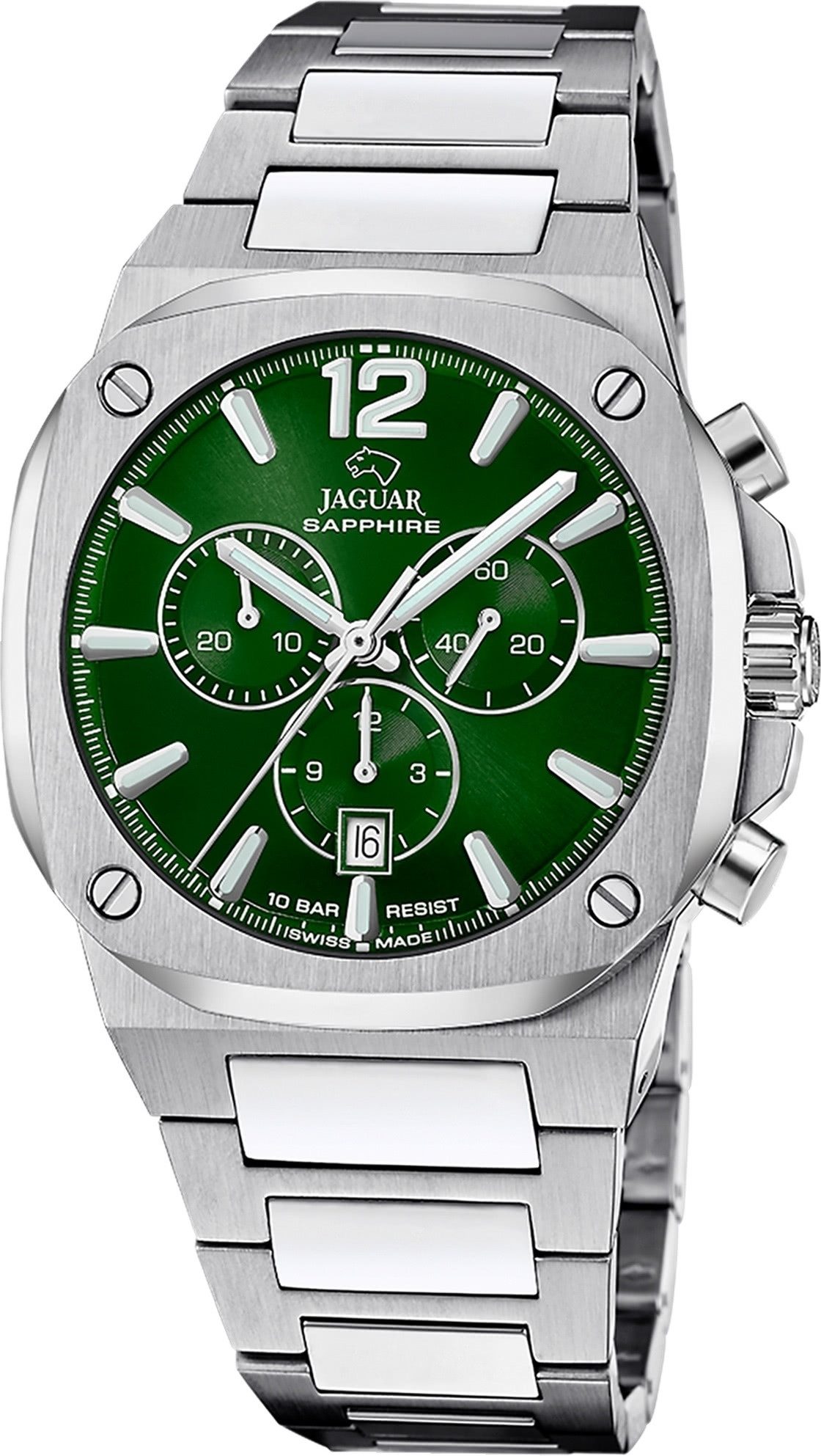 JAGUAR Quarzuhr Jaguar Herrenuhr Edelstahl silber Jaguar, (Chronograph), Herren Armbanduhr rund, Edelstahlarmband silber
