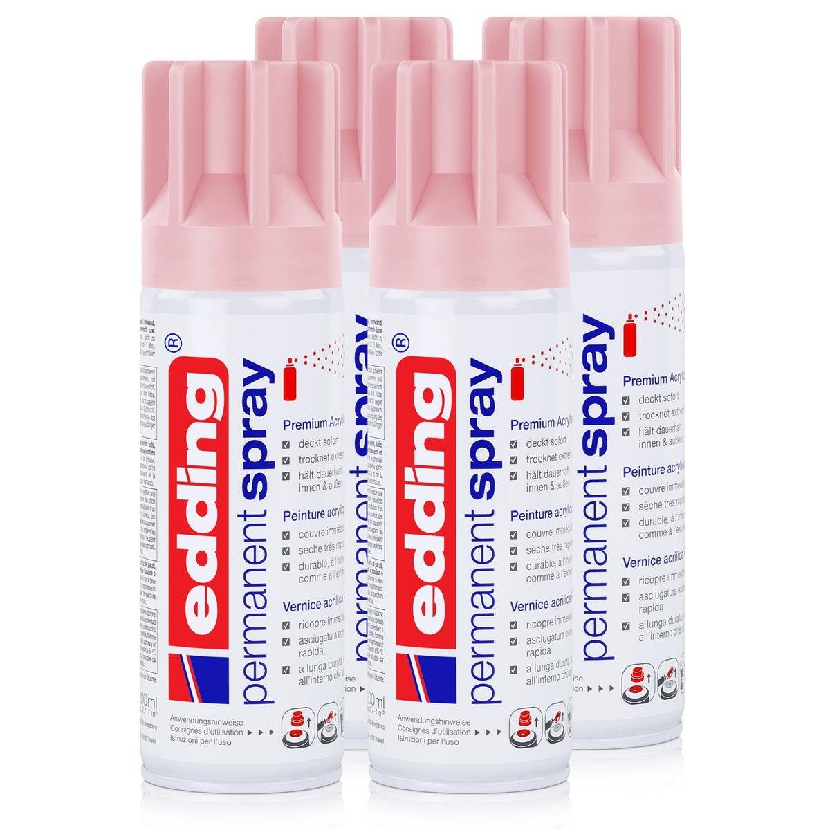 Sprühfarbe edding Permanent Spray pastellrosa 200 ml Premium Acryllack (4er Pack)