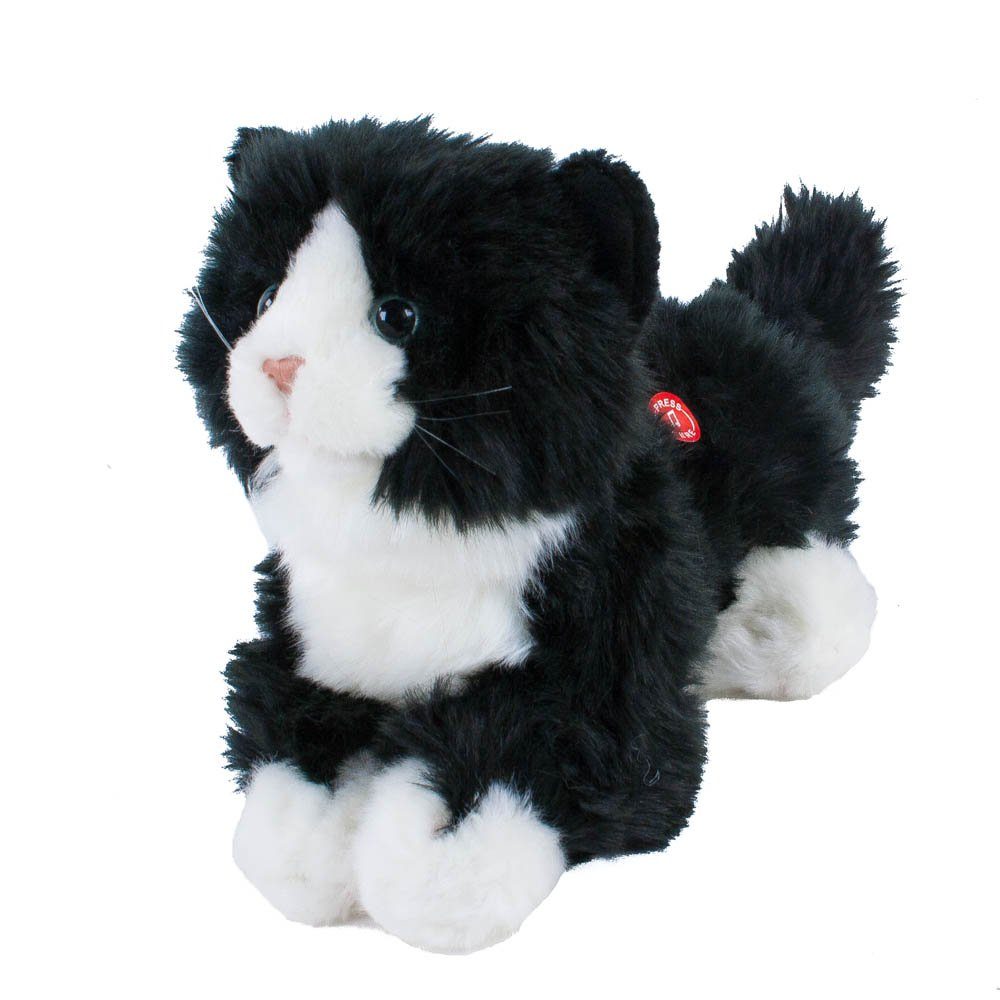 Uni-Toys Kuscheltier Katze mit Stimme Kuscheltier miauend schwarz weiß 22 cm Uni-Toys (Stoffkatze mit Funktion Sound, Plüschtiere Katzen Stofftiere)