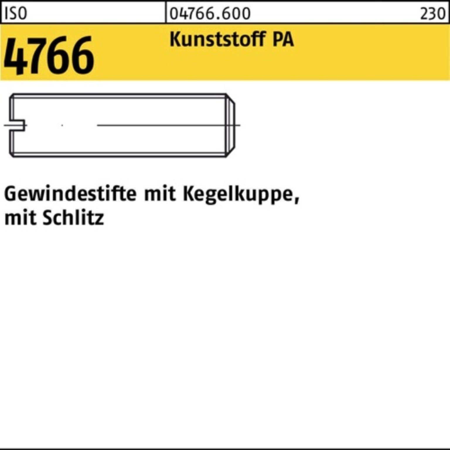 Kegelkuppe/Schlitz Pack Reyher M4x Polyamid 25 Gewindestift 4766 10 100er Gewindebolzen ISO