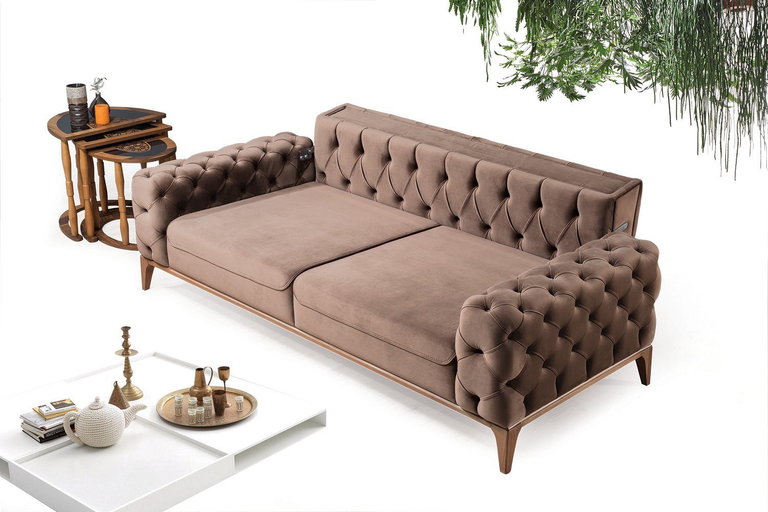 Sofa Braun in Stk. Made Samtstoff Mikrofaser Villa Quality Roma, Möbel 1 Turkey, 2-Sitzer,