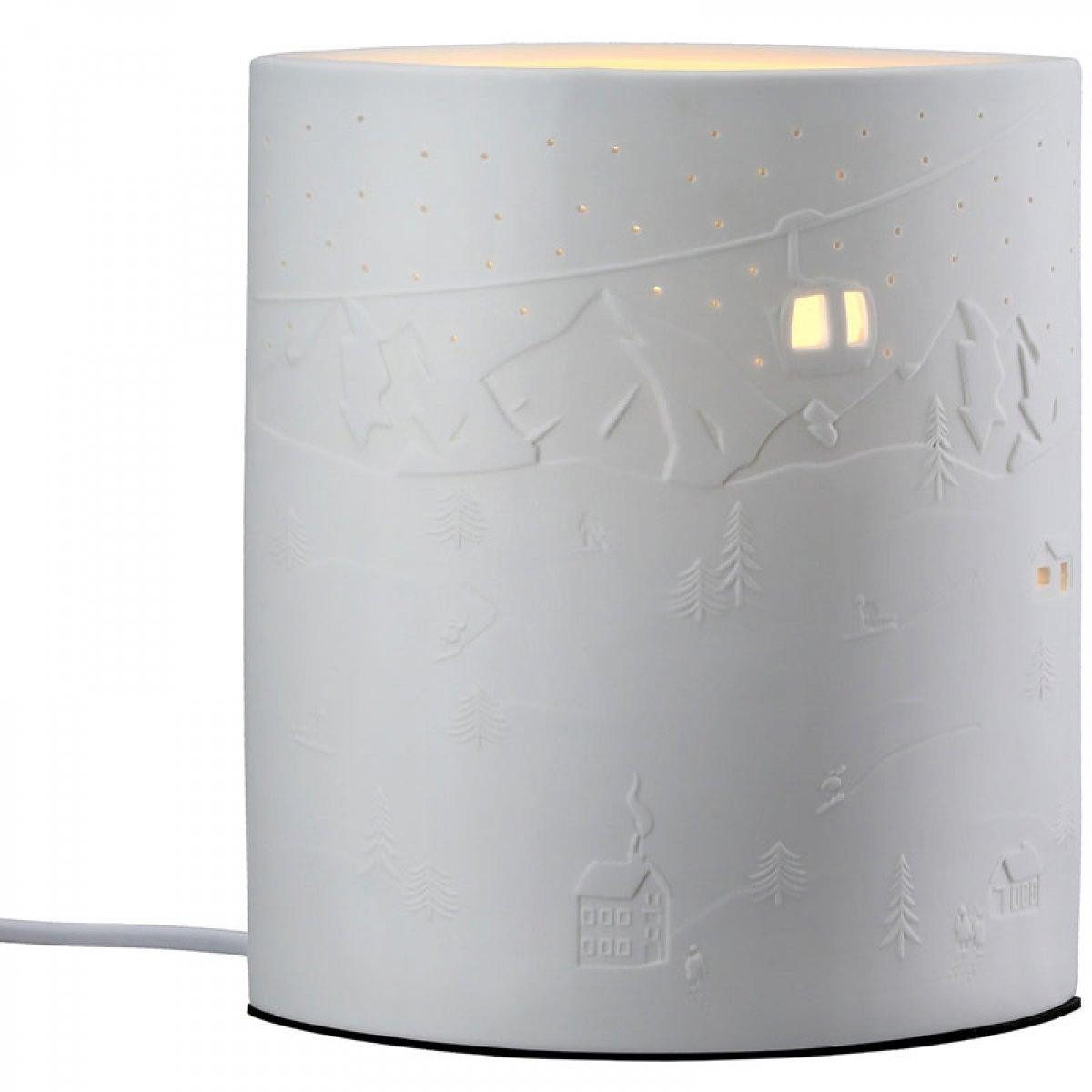 GILDE Windlicht Tischleuchte Schneevergnügen Bergmotiv Porzellan (20cm)