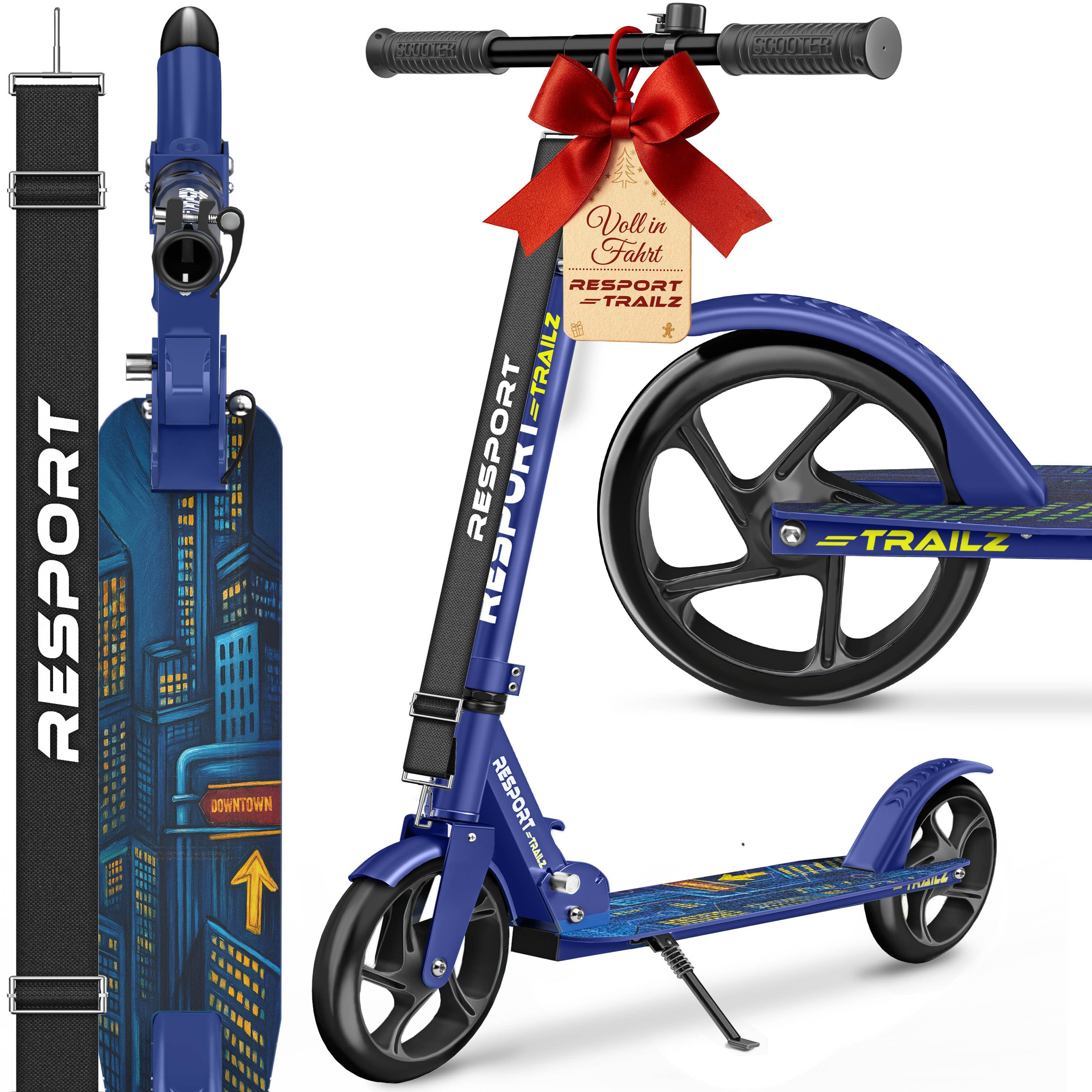 RE:SPORT Cityroller RE:SPORT® Trailz Cityroller Scooter inkl. Tragegurt und Klingel 200mm, (Scooter höhenverstellbar & klappbar, Kinderroller große Räder Kickscooter Kickroller), Cityroller für Kinder & Erwachsene Klingel & Tragegurt