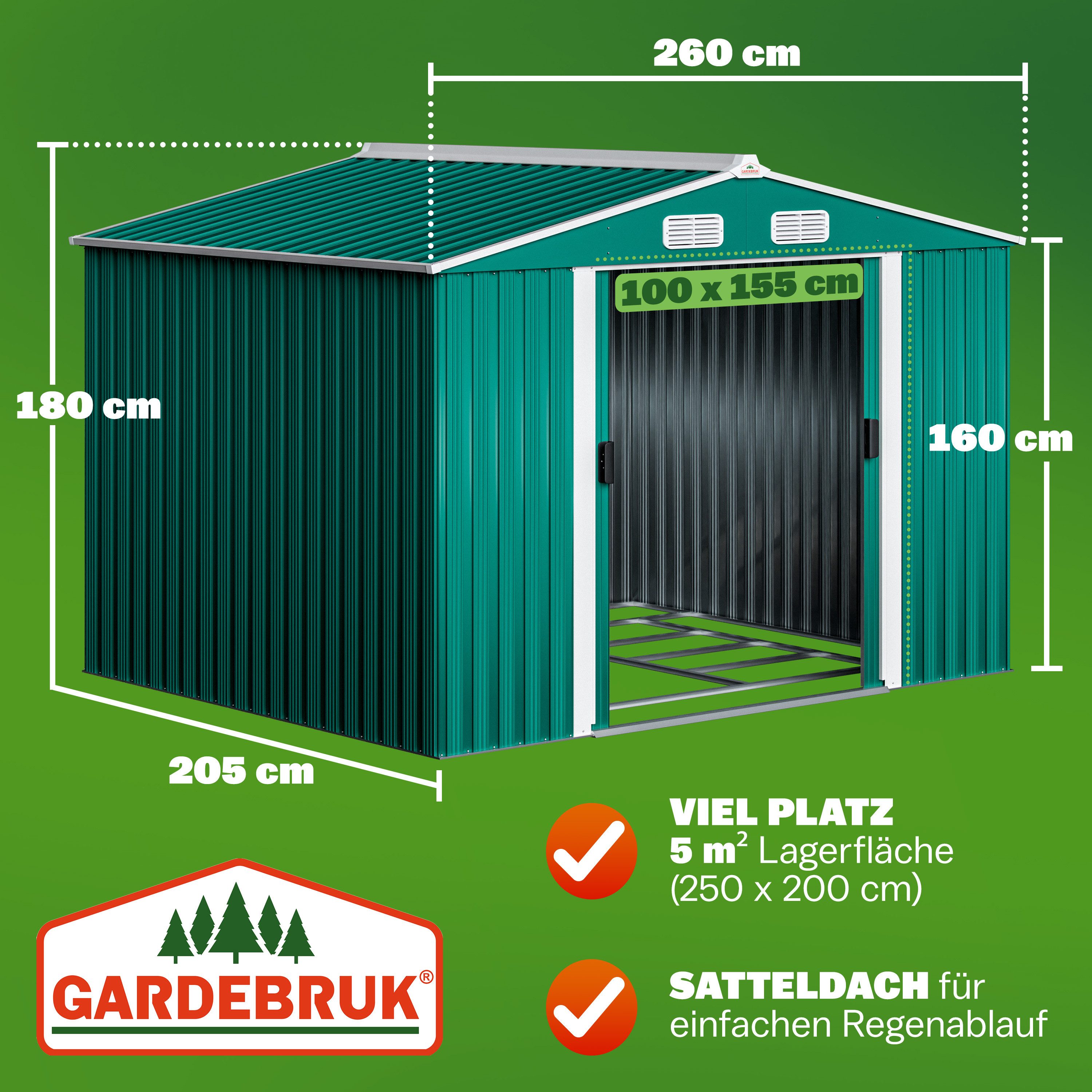Gardebruk Gerätehaus, BxT: 205x257 cm, XXL Metall 9m³ mit Fundament 260x205x180 cm Schiebetür Grün