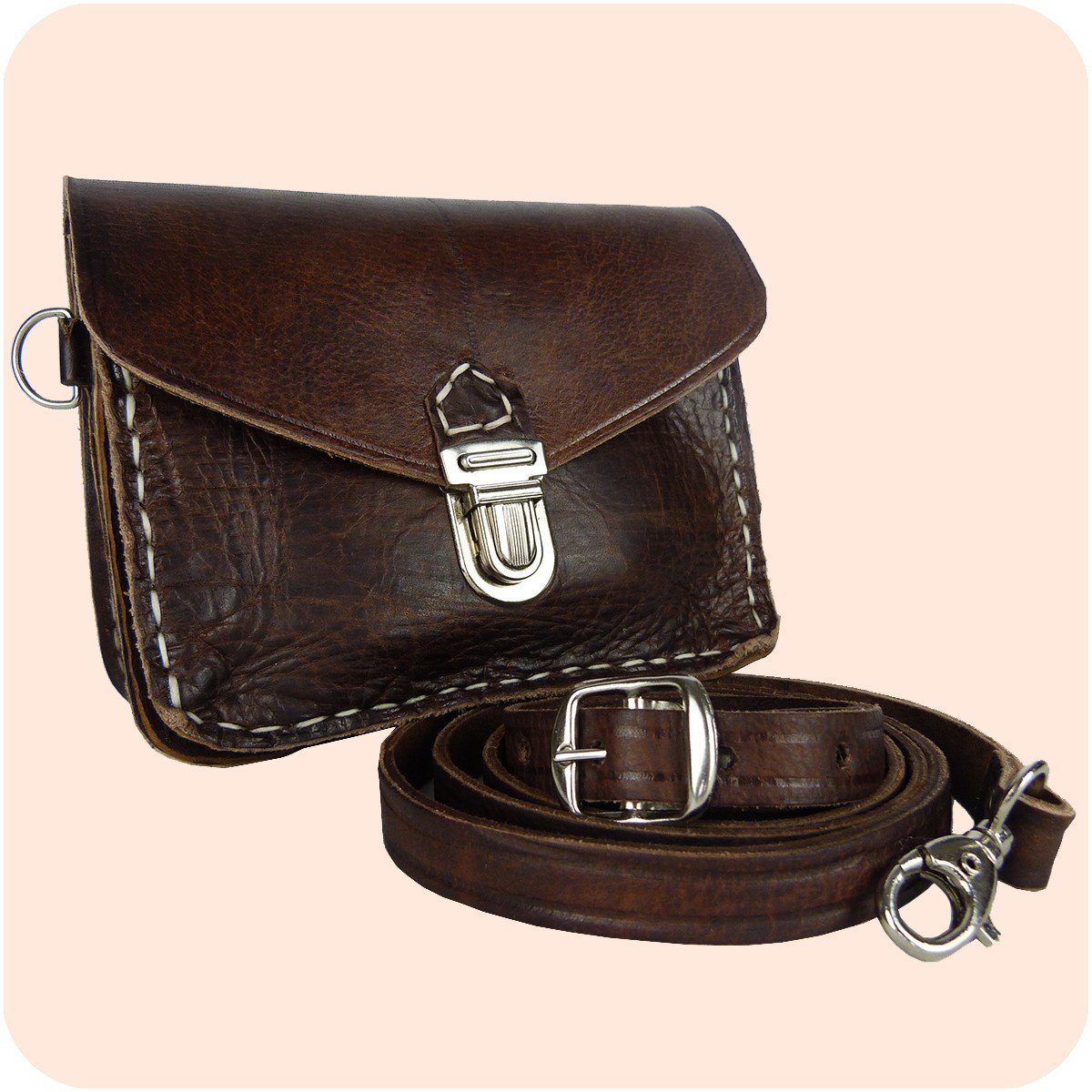 SIMANDRA Handtasche Leder Handtasche Tanger 12x16cm aus Echtleder - als Schultertasche & Gürteltasche tragbar Dunkelbraun