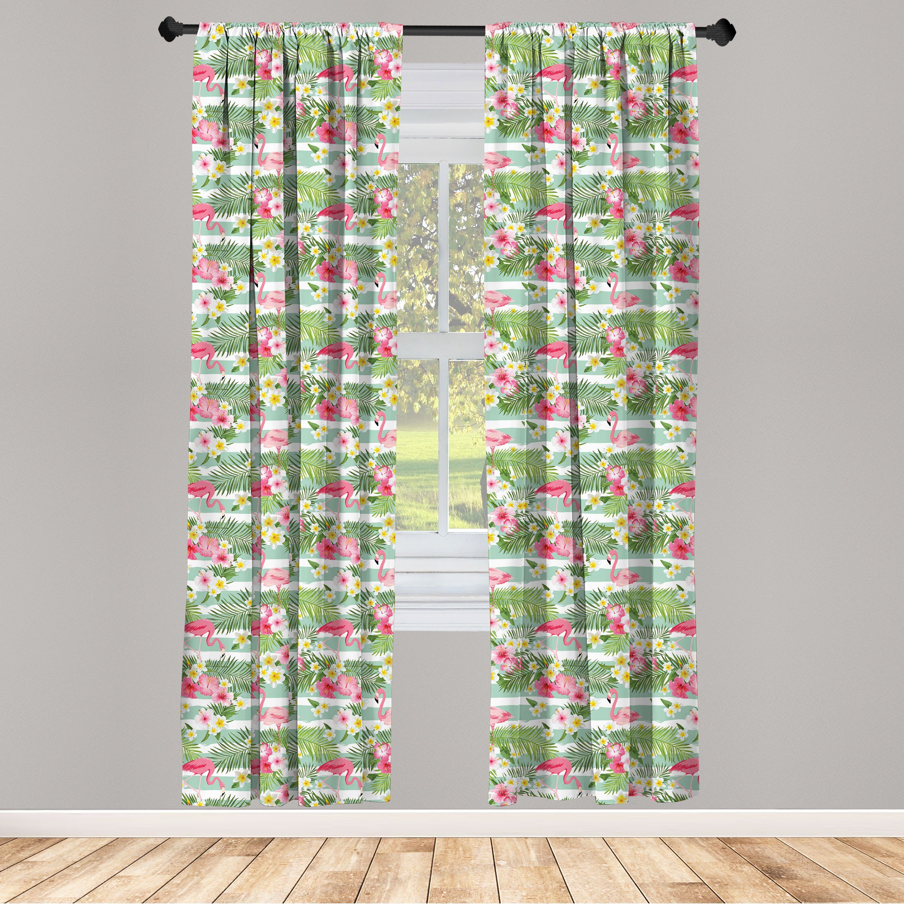 Gardine Vorhang für Wohnzimmer Schlafzimmer Dekor, Abakuhaus, Microfaser, Flamingo Exotische Hawaii-Blatt