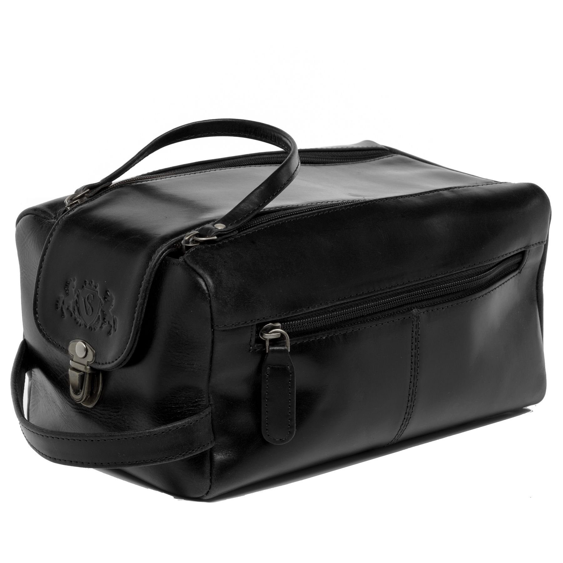 Kulturbeutel echt Leder Kulturtasche groß schwarz BRISTOL