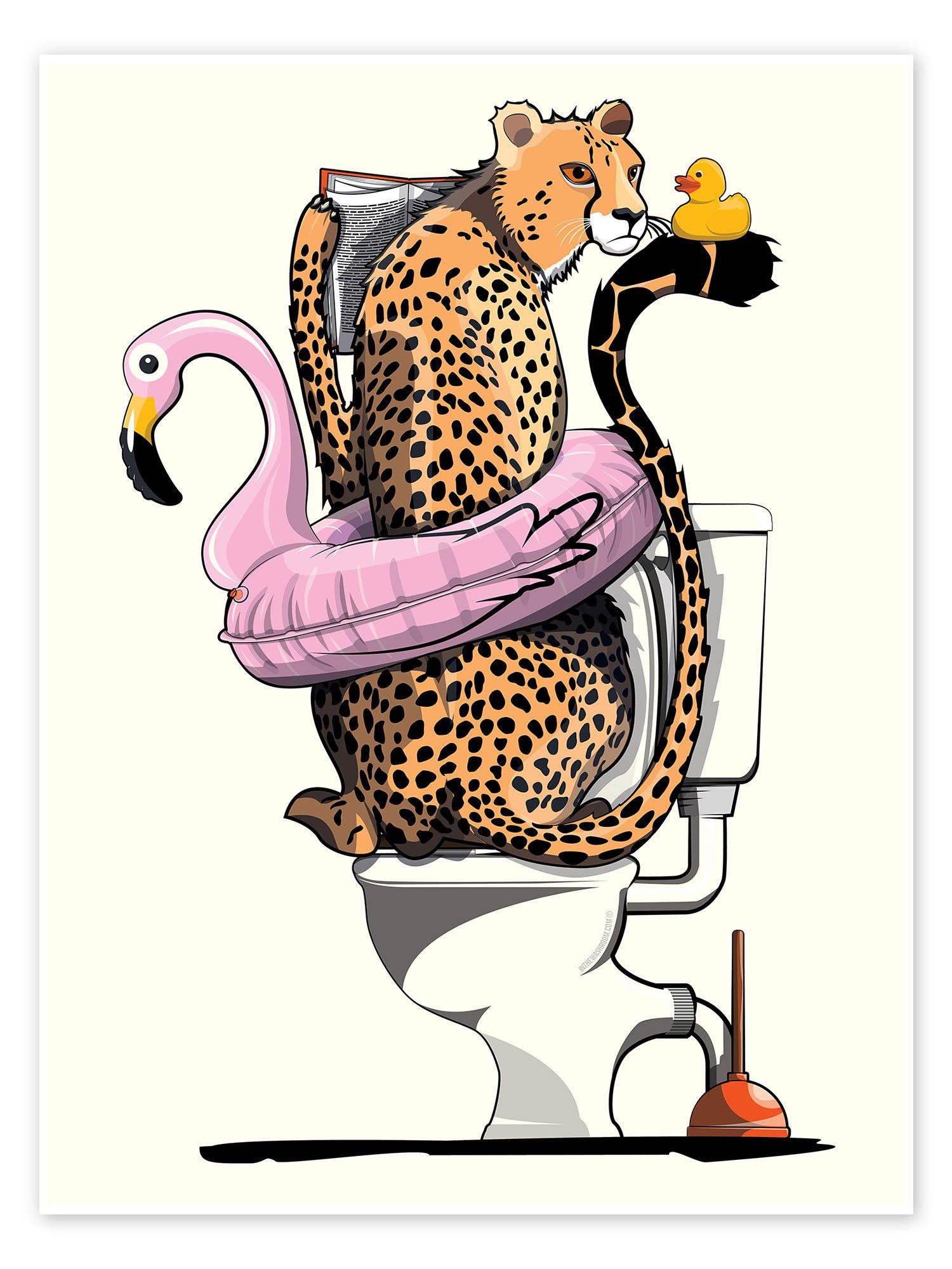 Posterlounge Poster Wyatt9, Gepard auf der Toilette, Badezimmer Illustration