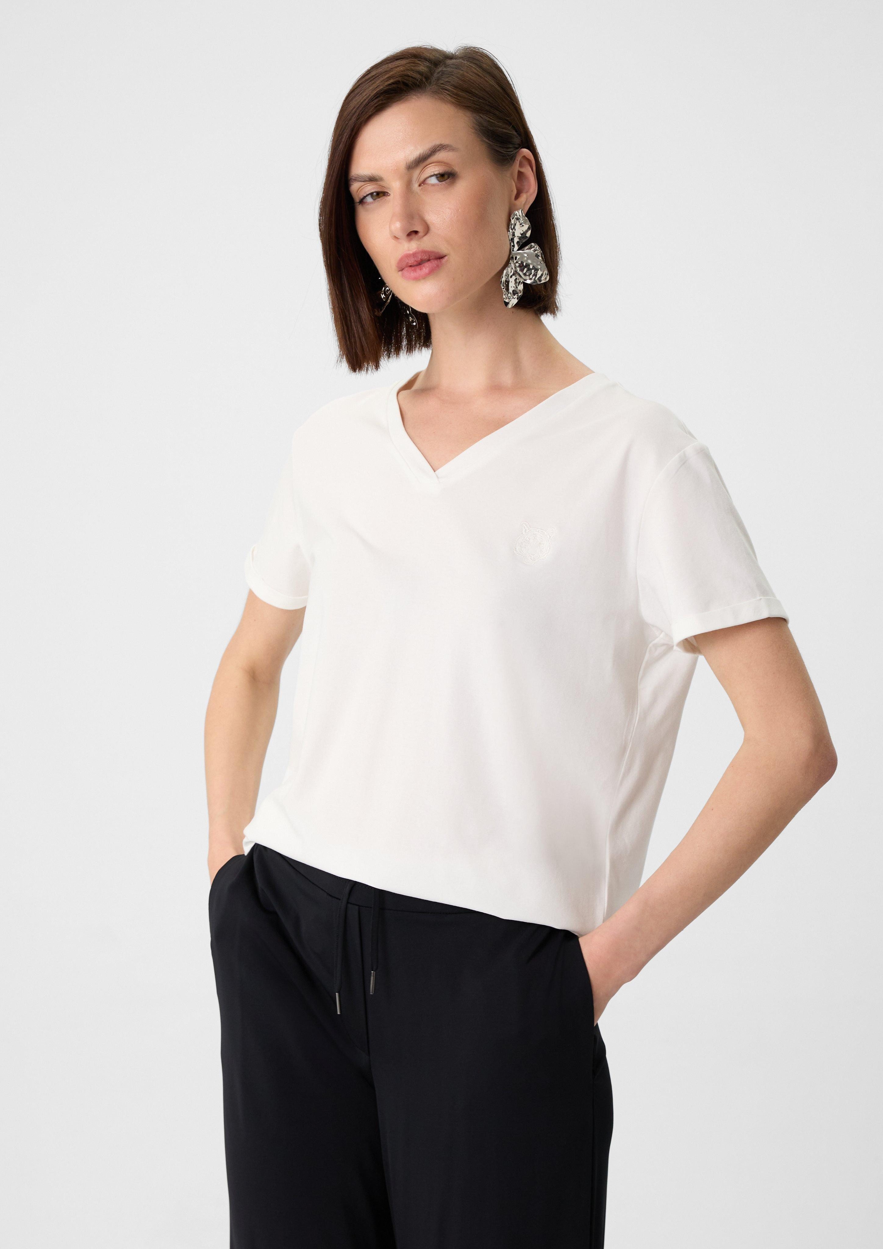 Comma Kurzarmshirt Jersey-T-Shirt mit Stickerei und günstig online kaufen