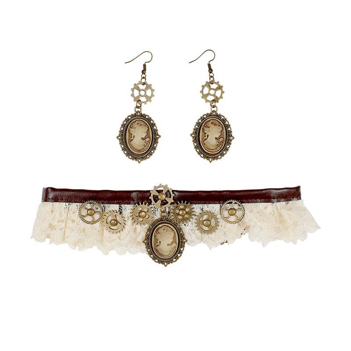 Widmann S.r.l. Kostüm Schmuck Set Steampunk Halsband und Ohrringe günstig online kaufen
