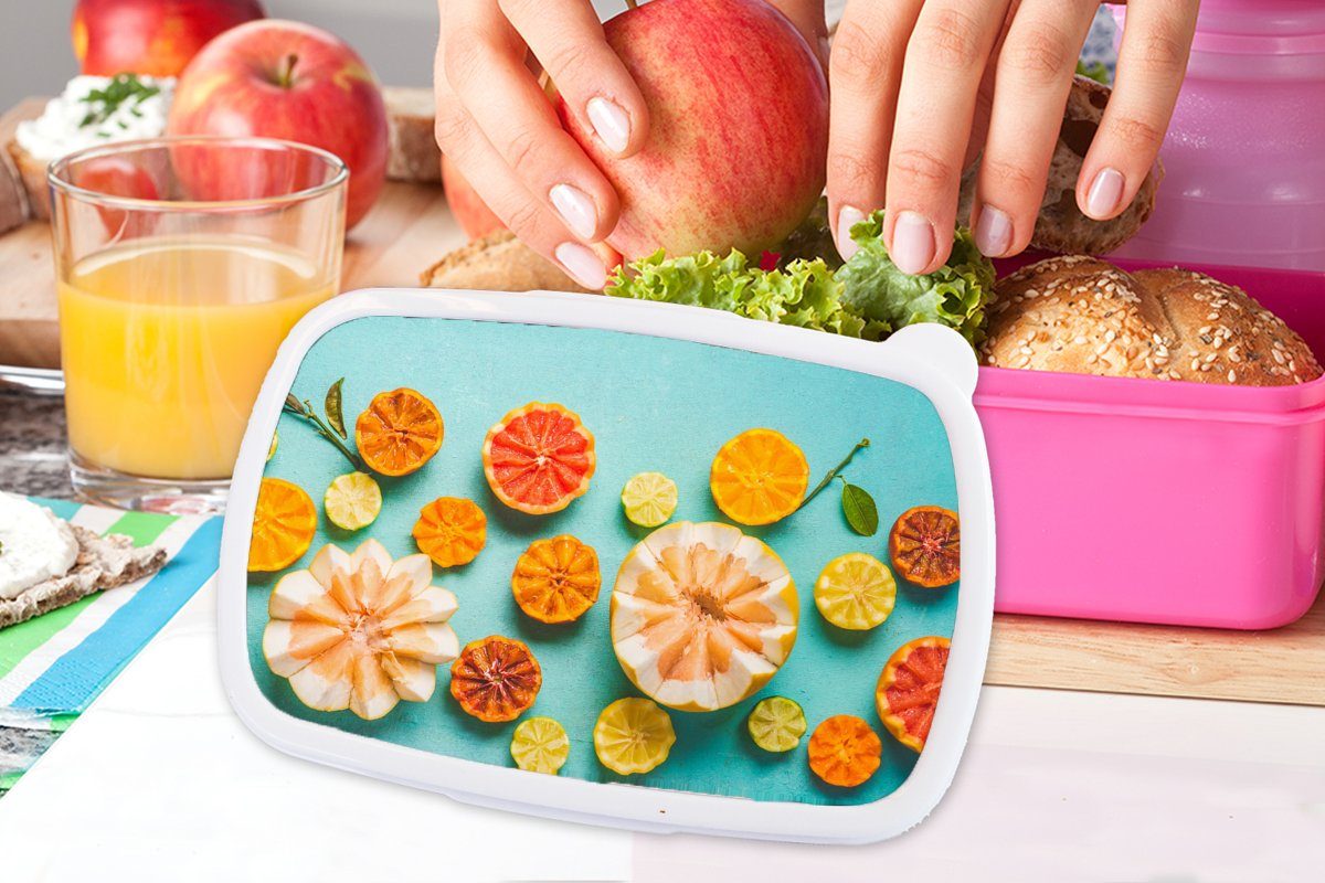 Brotdose Kunststoff, für Snackbox, rosa - Brotbox Obst, Kunststoff Lunchbox MuchoWow Mädchen, Zitrusfrüchte Kinder, (2-tlg), Sommer Erwachsene, -