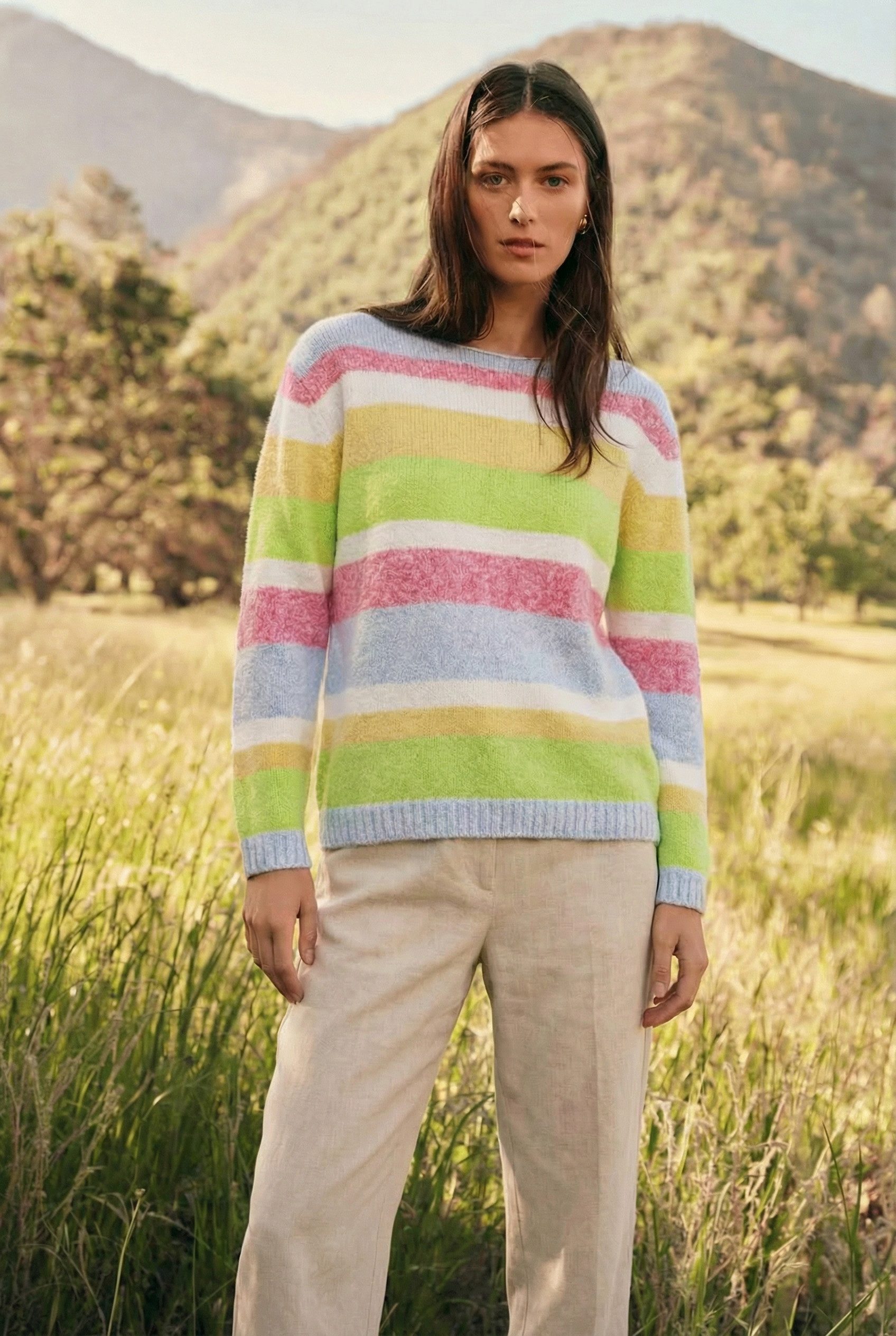 Zaubermond Strickpullover Bunter Damen Loose Strickpullover mit Blockstreifen in Melange &