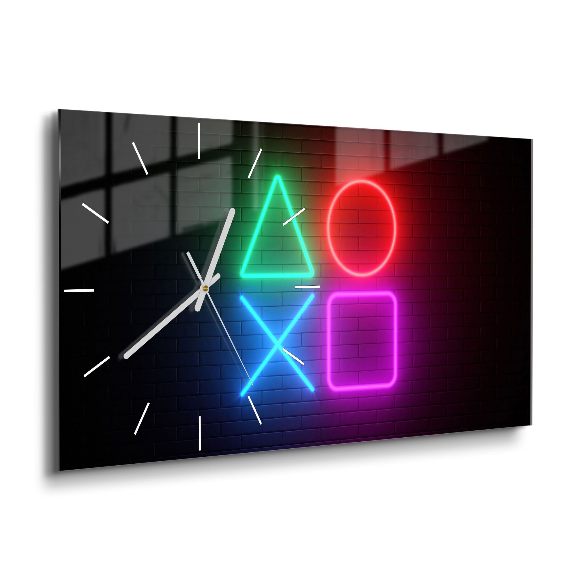 DEQORI Wanduhr 'Playstation Elemente' (Glas Glasuhr modern Wand Uhr Design Küchenuhr)