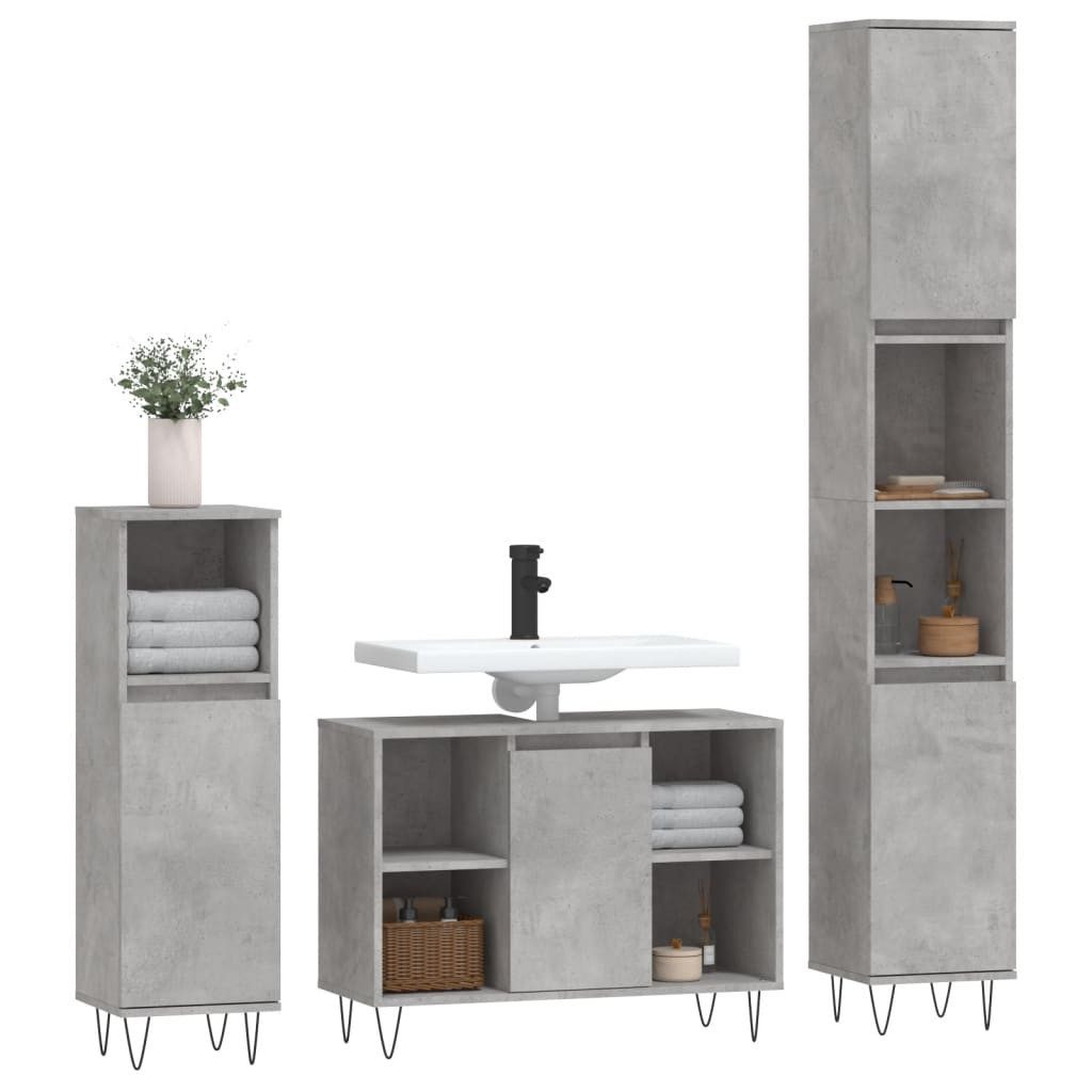 vidaXL Badezimmer-Set 3-tlg. Badmöbel-Set Betongrau Holzwerkstoff, günstig online kaufen