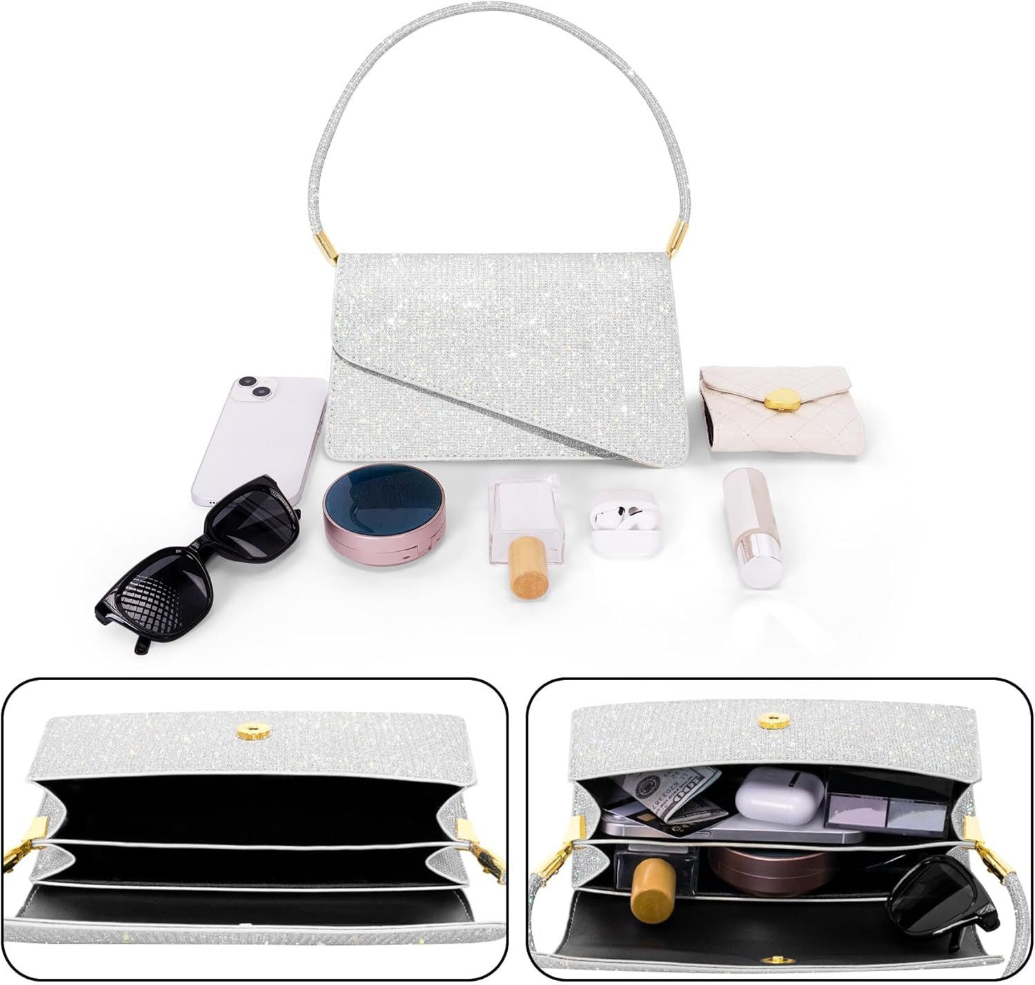 Coonoor Clutch Pailletten Handtasche Damen Klein mit 2 Fächern günstig online kaufen