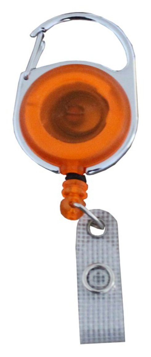 Kranholdt Schlüsselanhänger Jojo / (100-tlg), Orange Metallumrandung, Transparent / Ausweisclip Druckknopfschlaufe Ausweishalter Form runde