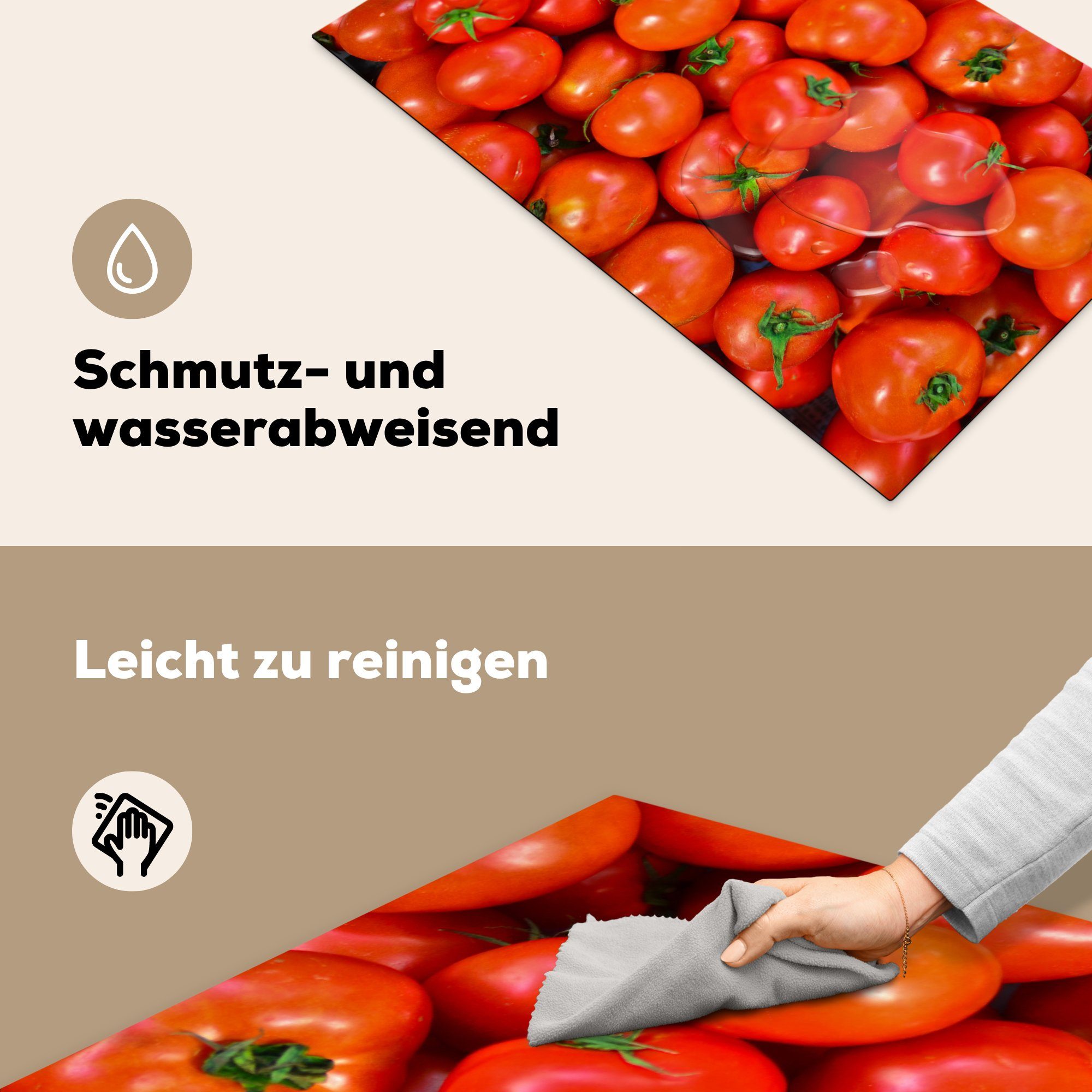 MuchoWow Herdblende-/Abdeckplatte Ein Bild von cm, roten (1 Tomaten, 83x51 küche Arbeitsplatte für Ceranfeldabdeckung, frischen tlg), Vinyl