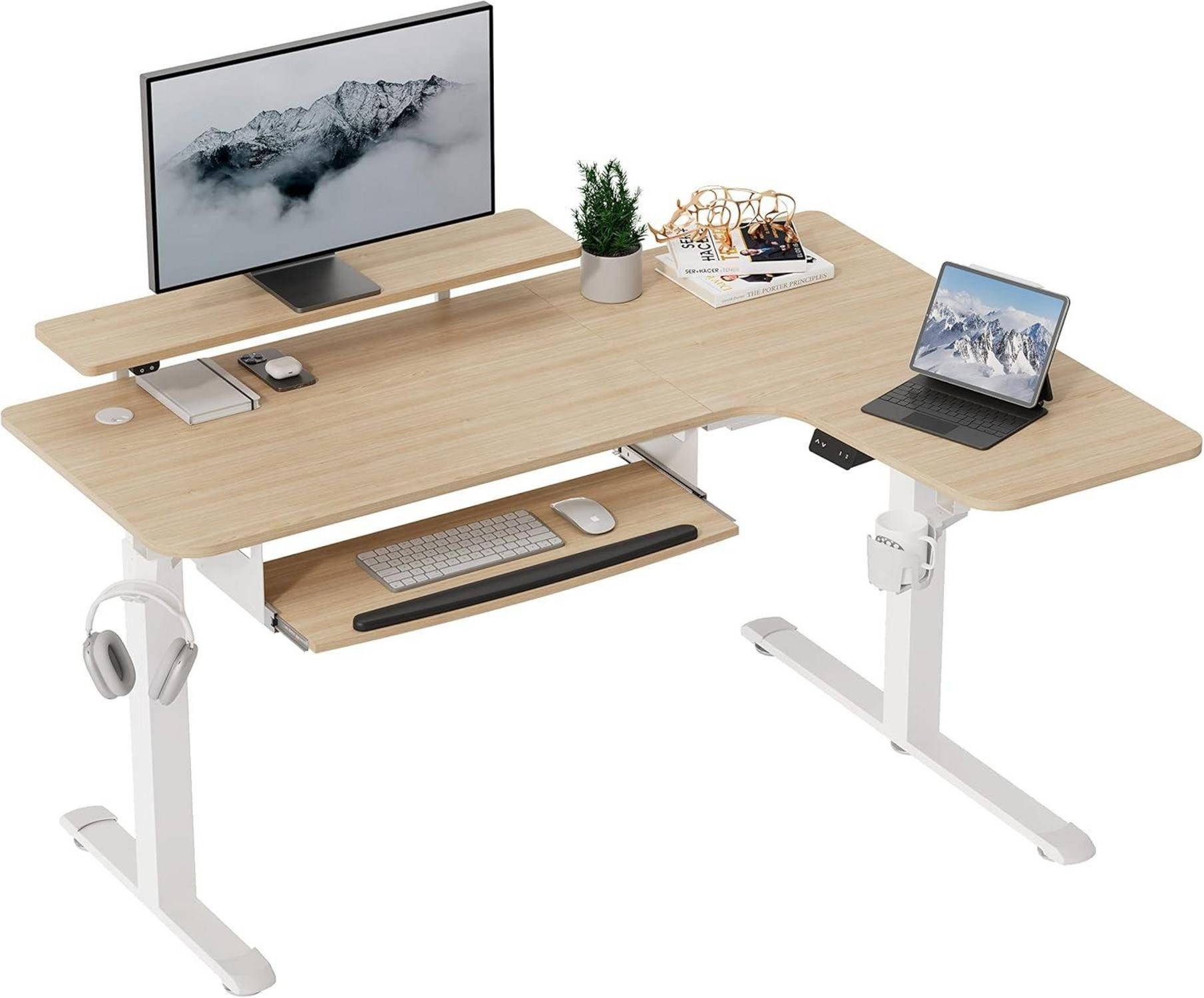 Eckschreibtisch Höhenverstellbarer Eckschreibtisch 155x110 cm Elektrisch L-Form Gaming