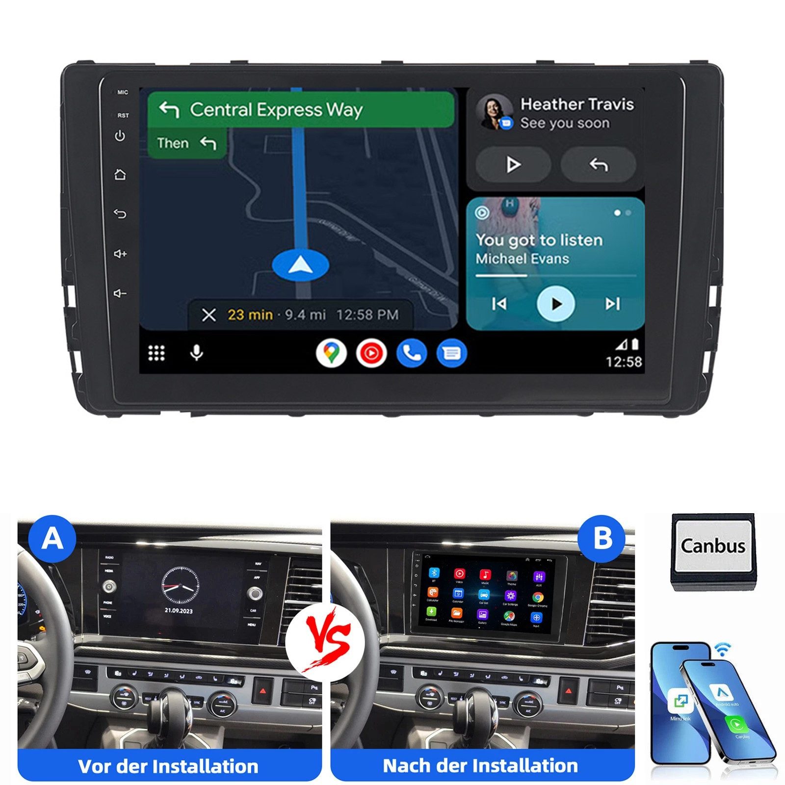 A-Sure Android 15 Autoradio Apple CarPlay Navi GPS für VW T6.1 Transporter Autoradio (DSP, 4 Core, Digitalradio (DAB), 8 Core, 1280*720P)