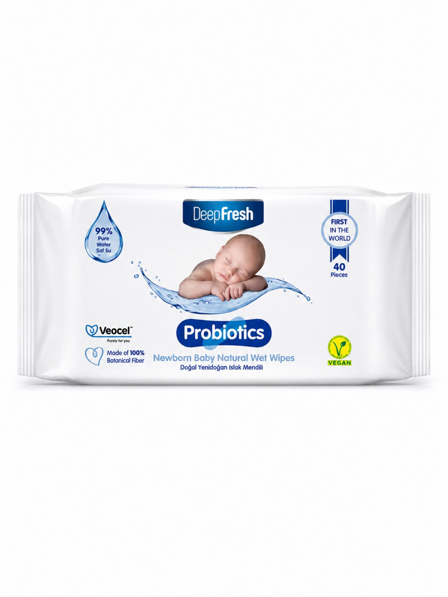 Deep Fresh Probiotics Newborn Baby Natural Pflegetücher 40 Stk. Hygienemittel (Einzelpackung, [3-St. 1 Packung mit 40 stück für Neugeborene Mit Probiotika, Hypoallergen, Alkoholfrei, Parfümfrei)
