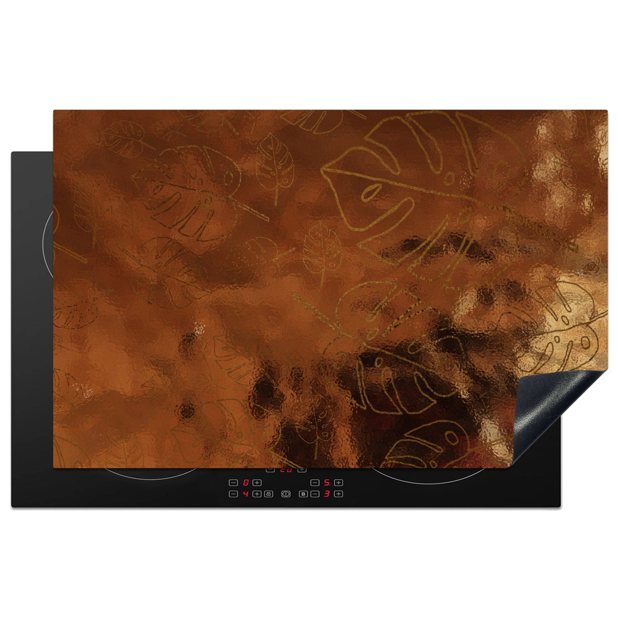 MuchoWow Herdblende-/Abdeckplatte Muster - Bronze - Figur, Vinyl, (1 tlg), 81x52 cm, Induktionskochfeld Schutz für die küche, Ceranfeldabdeckung