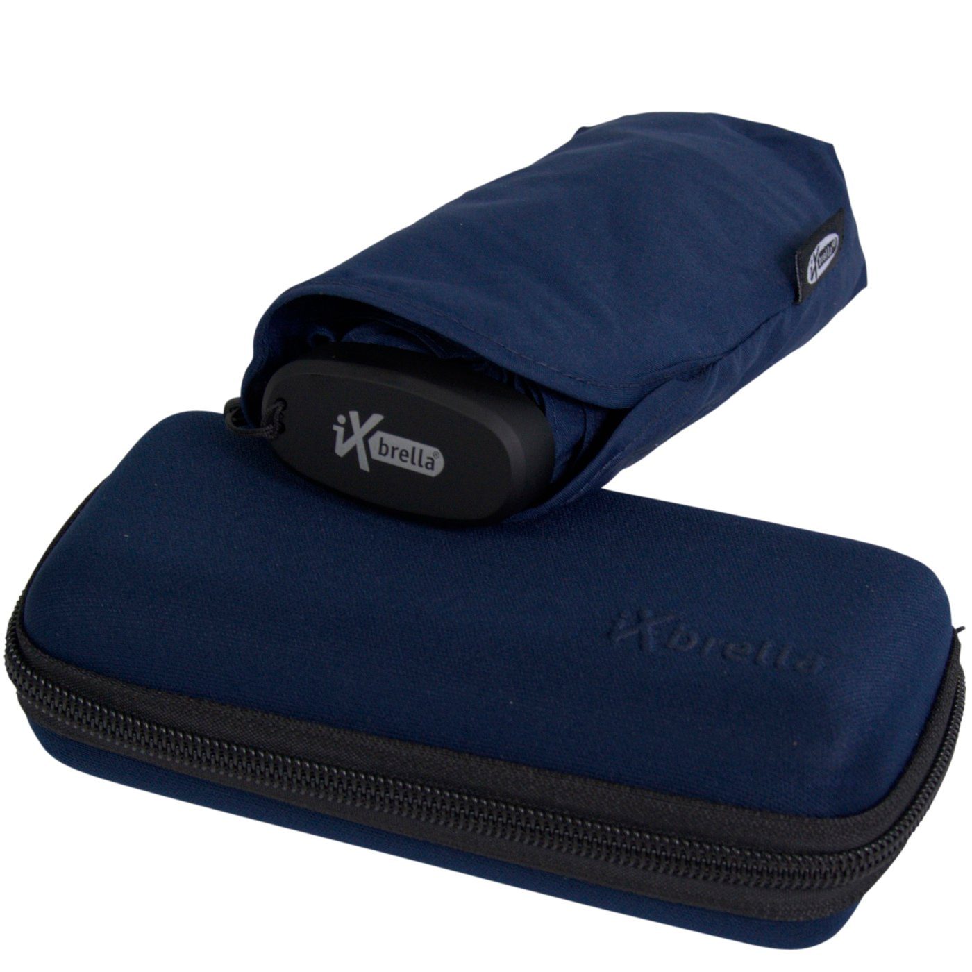 iX-brella Taschenregenschirm Ultra Mini 15 cm winziger Schirm im Handy Format, ultra-klein, mit Softcase-Etui - insignia blue dunkelblau