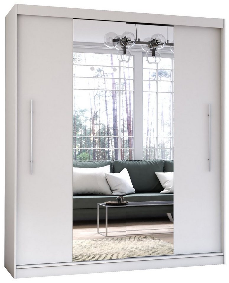 Polini Home Schwebetürenschrank Prime Comfort 204x218x58 cm Spiegel mittig  in Eiche-Weiß