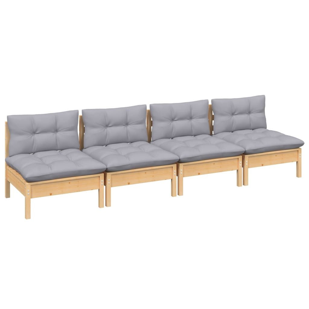 vidaXL Loungesofa 4-Sitzer-Gartensofa mit Grauen Kissen Massivholz Kiefer, 1 Teile