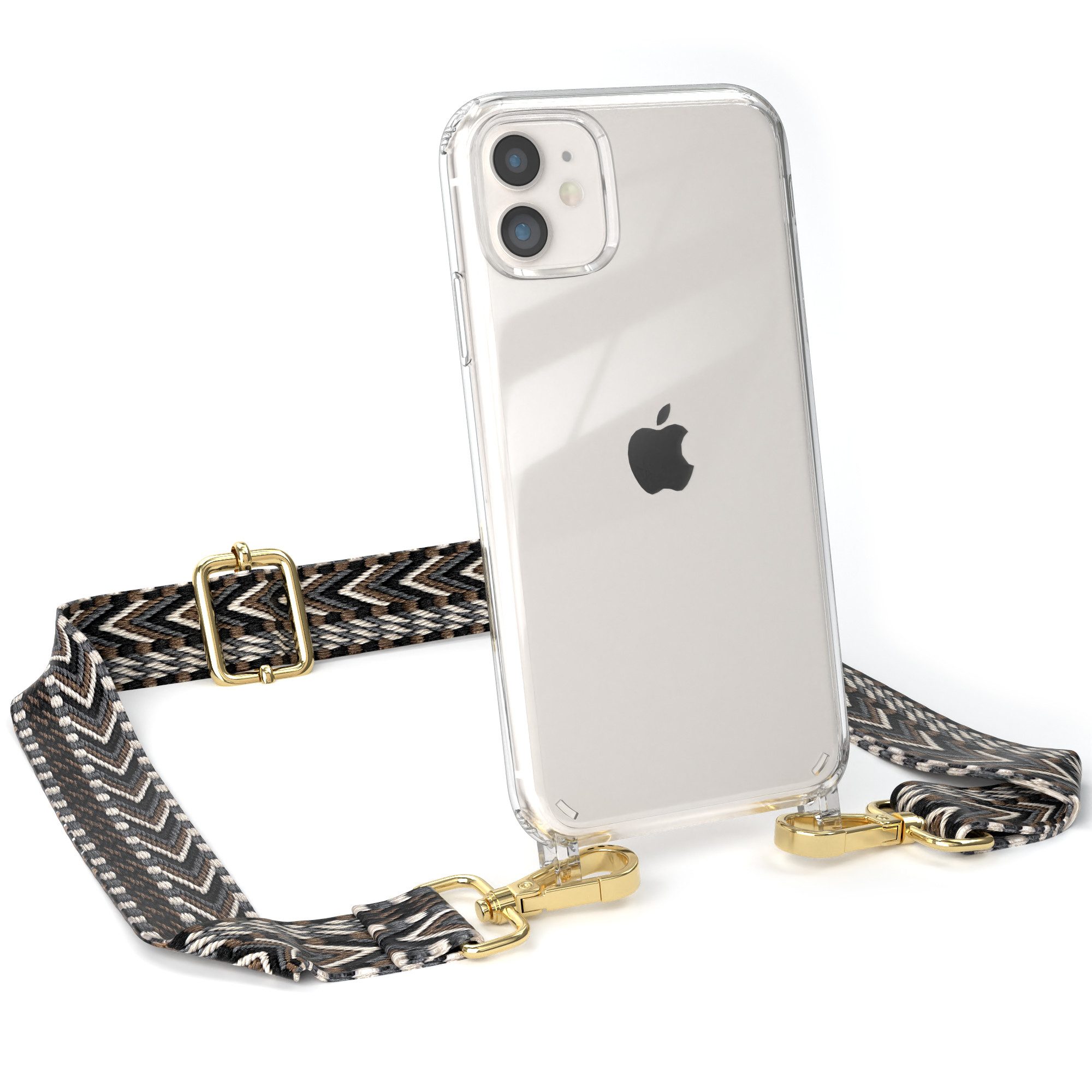 EAZY CASE Handykette Boho Umhängeband für Apple iPhone 11 6,1 Zoll, Cross Bag Handytaschenband Smartphonekette Schultertasche Schwarz