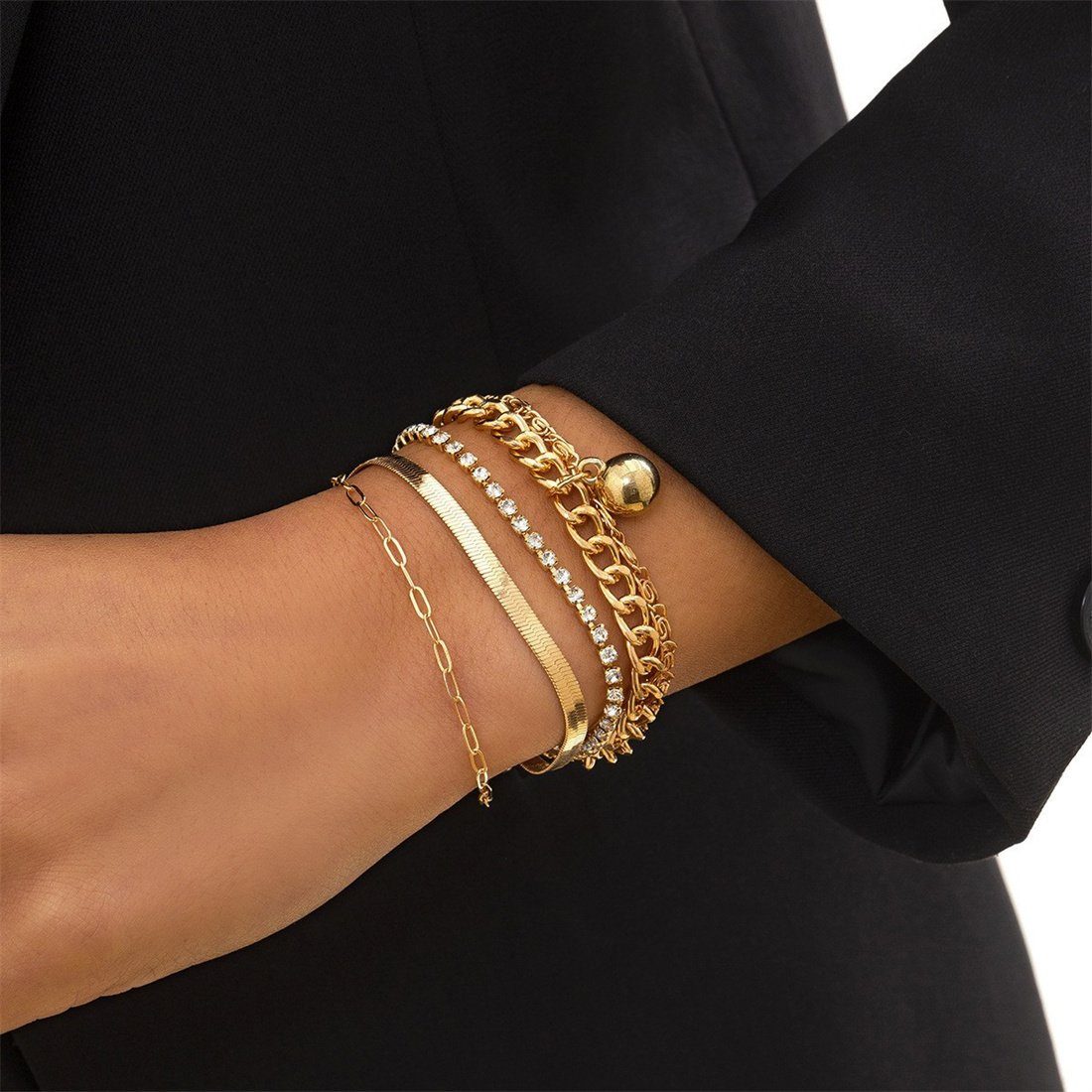 DÖRÖY Armband Women's Bohemian Multi-Layered Bracelet Set, Strass Armbänder Schmuck Gold