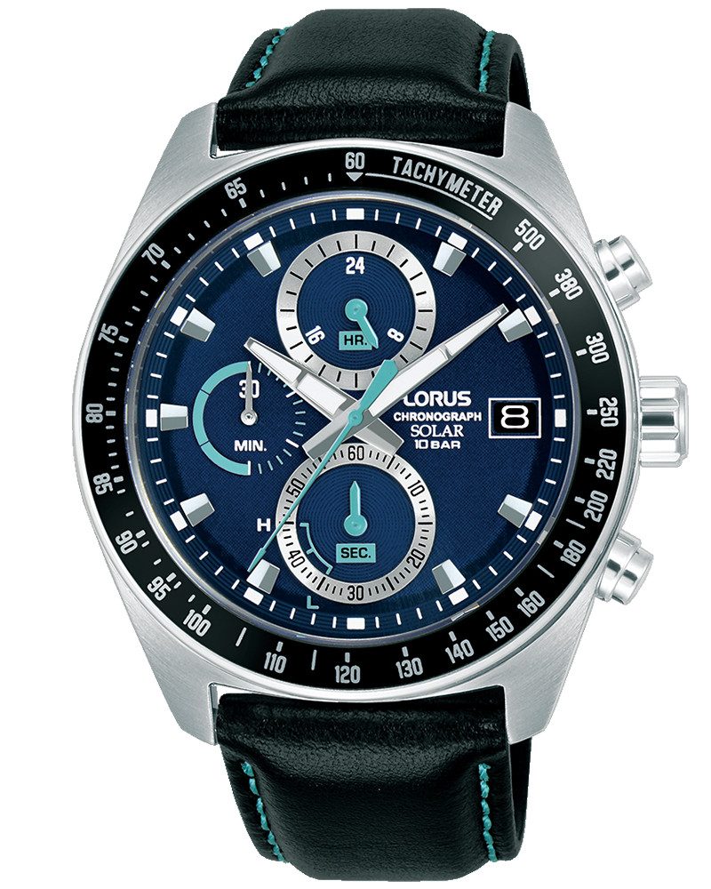 LORUS Chronograph Sports Solar Chronograph RZ623AX9, Armbanduhr, Solar, Herrenuhr, Lederarmband, analog, Tag