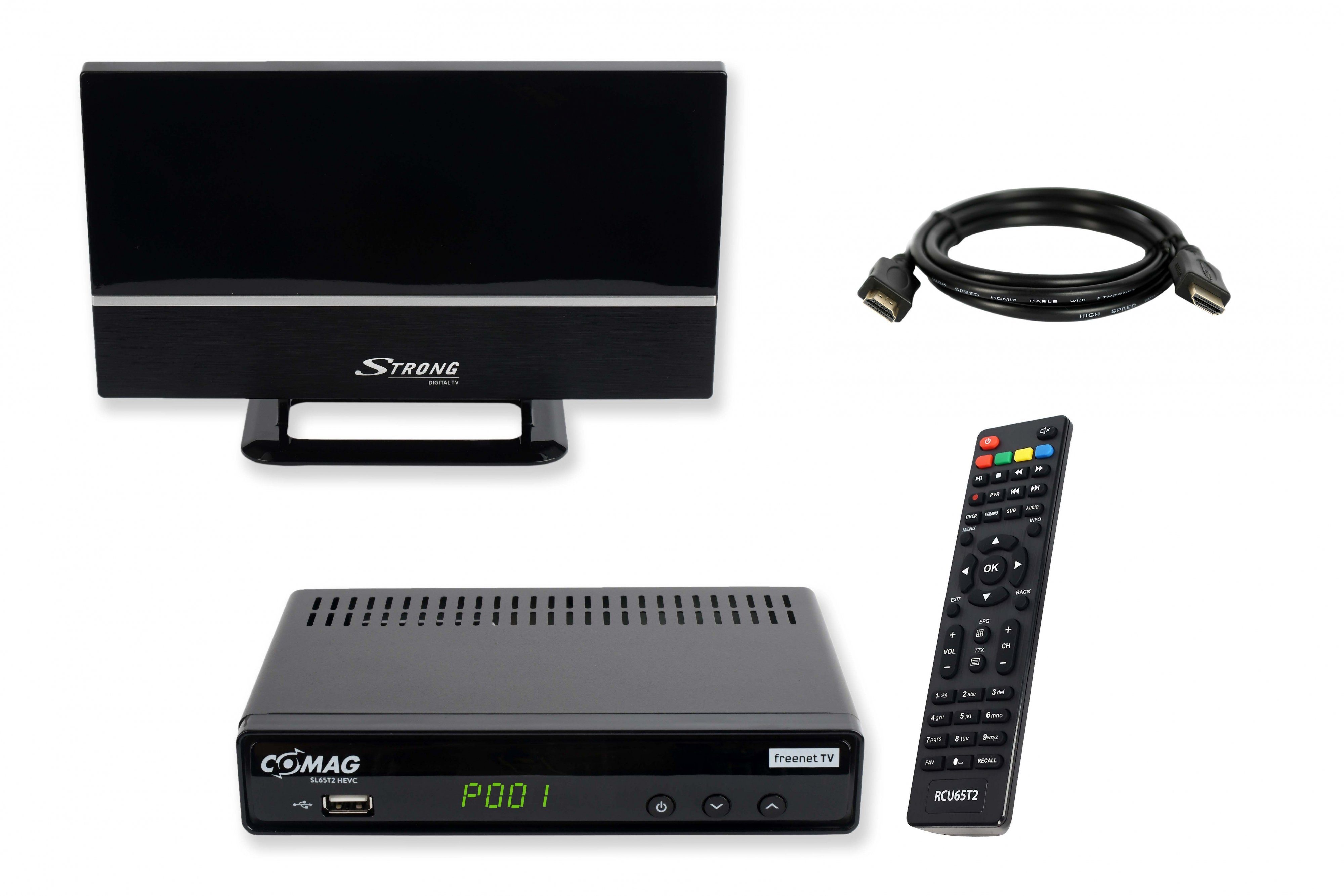 Comag SL65T2 freenet TV, Full HD DVB-T2 HD Receiver (2m HDMI Kabel, passive DVB-T2 Antenne) | DVB-T2-HD-Receiver