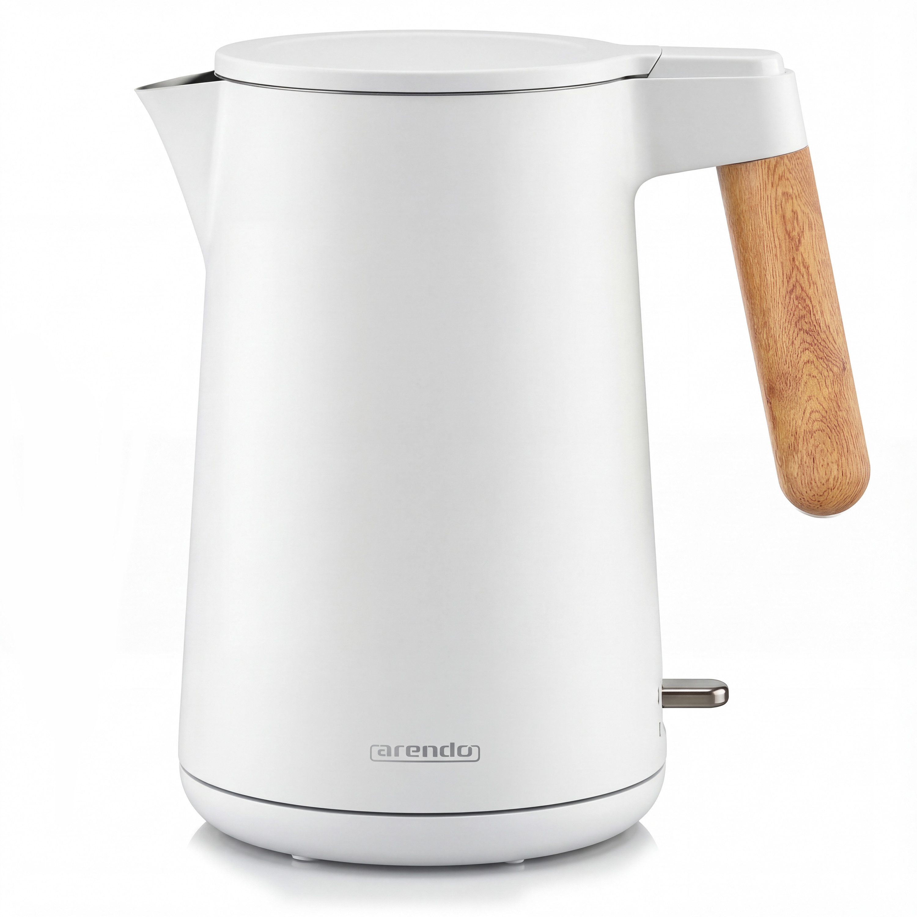 Arendo Wasserkocher Edelstahl, Doppelwand, Cool-Touch, 360° Basis, mit Griff in Holzoptik, 1,5 l, 2200 W, Trockengehschutz & Überhitzungsschutz, BPA-frei, GS Geprüft