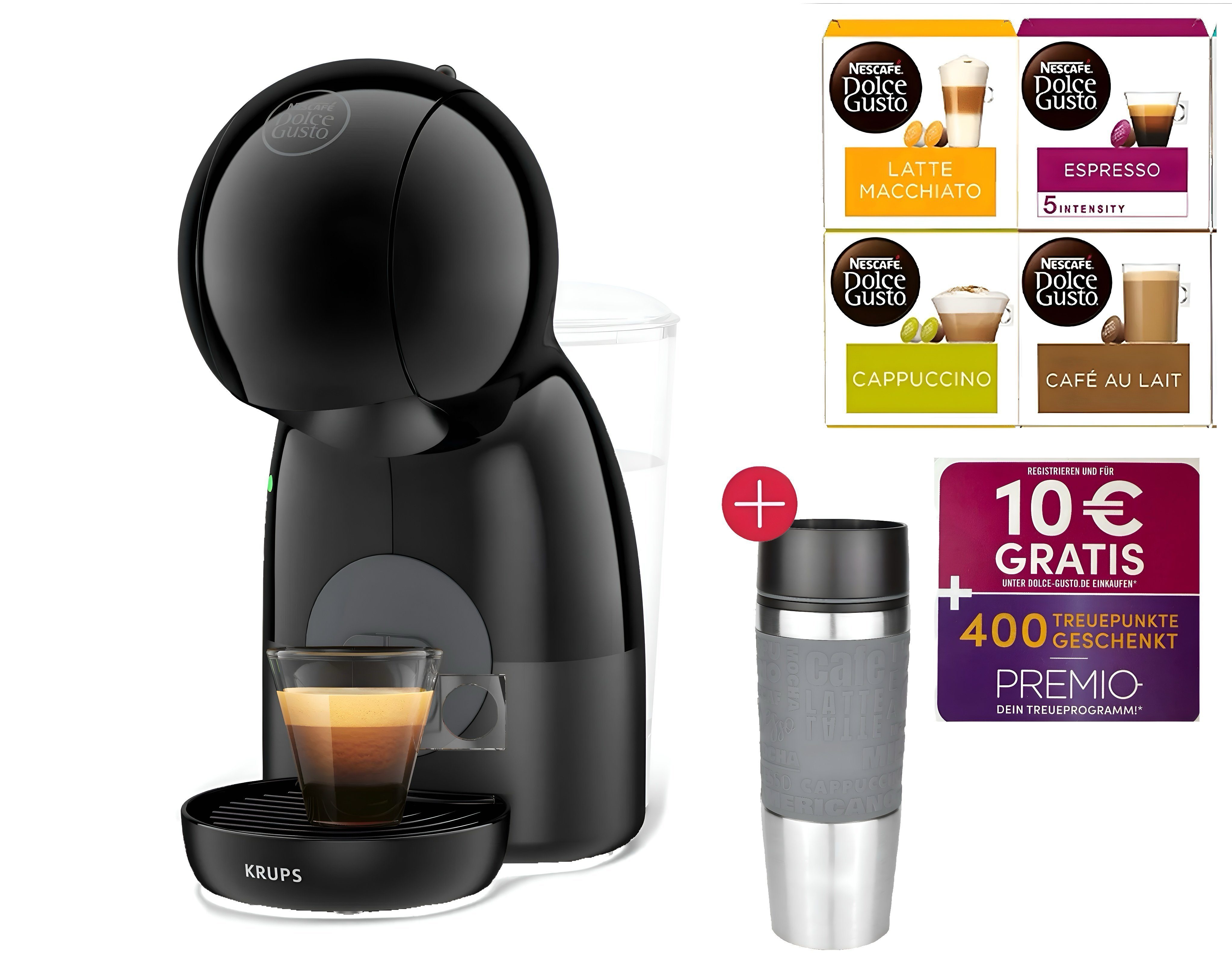 Heiß-Kaltgetränke, Kapselmaschine Nescafé 0,8 Kaffeekapseln, 4 Gratis Kaffeekreationen, Wassertank Packung Kapsel-/Kaffeepadmaschine Kaffeemaschine Mix Piccolo Dolce Gusto Dolce L NESCAFÉ® Kaffe 30 Thermobecher, Gusto Krups