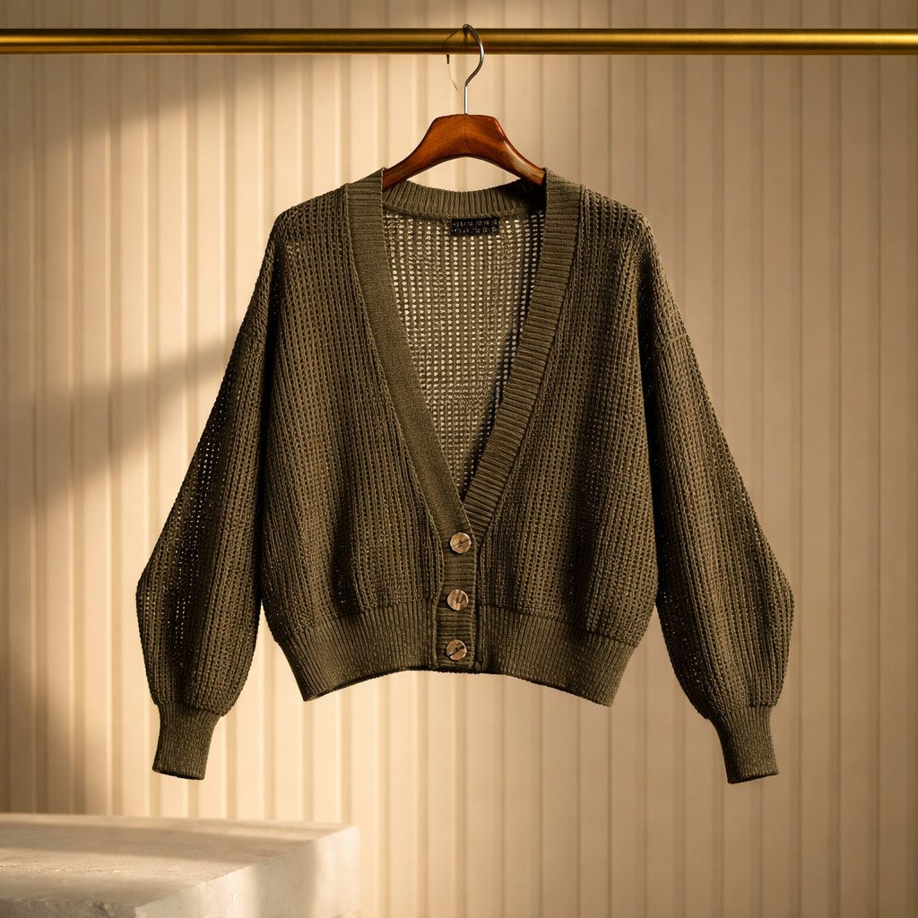 Zuckerwatte Ajourstrickjacke 78042 kurz und lässig mit Baumwolle