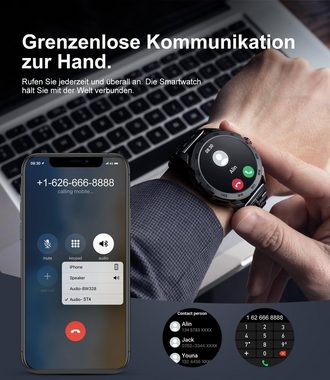 Lige Herren's 400 mAh Telefonfunktion Wasserdicht Smartwatch (1,43 Zoll, Android/iOS), mit 100+ Sportmodi Aktivitätstracker,Herzfrequenz-/SpO2-Überwachung